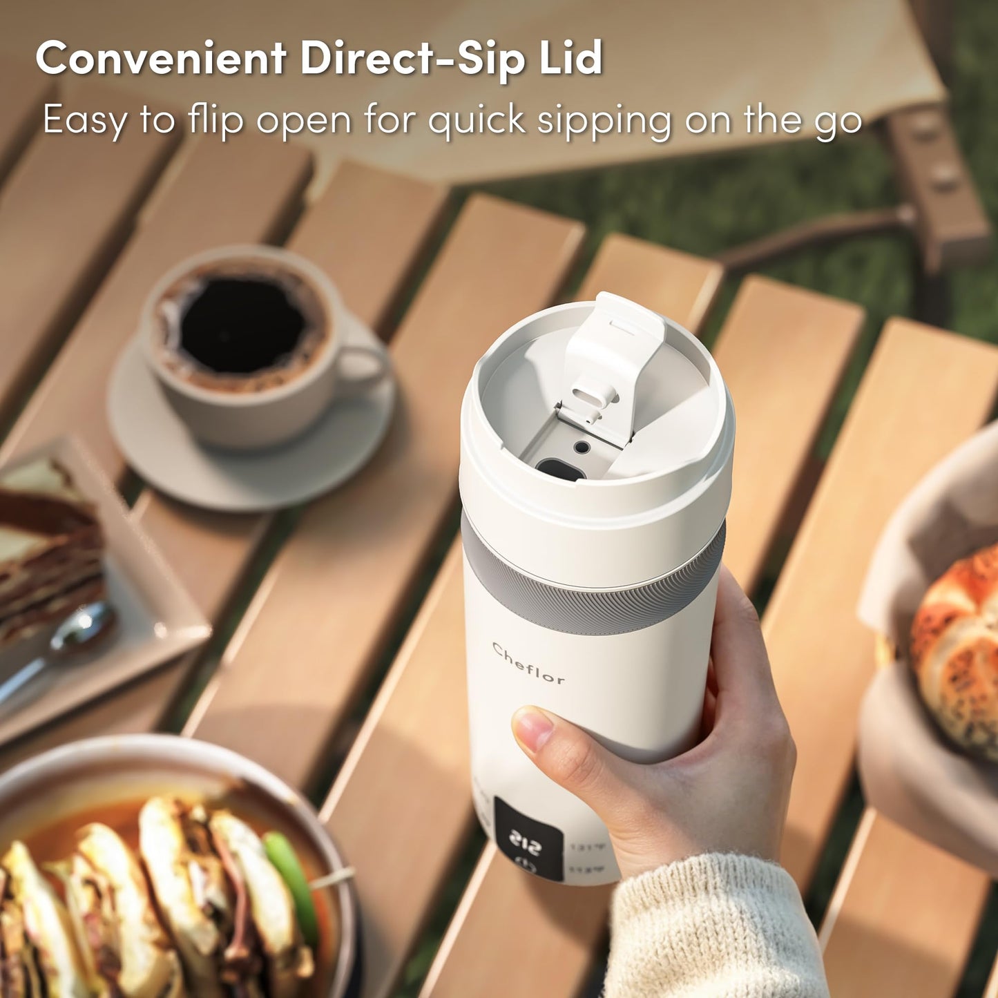 Cheflor Travel Kettle 450ml,Portable Electric Water Boiler with Direct Sip Spout,4 Temp Control LED Display for Tea Coffee Baby Formula, Stainless Steel Fast Boil Kettle for Hotel Dorm,BPA-Free