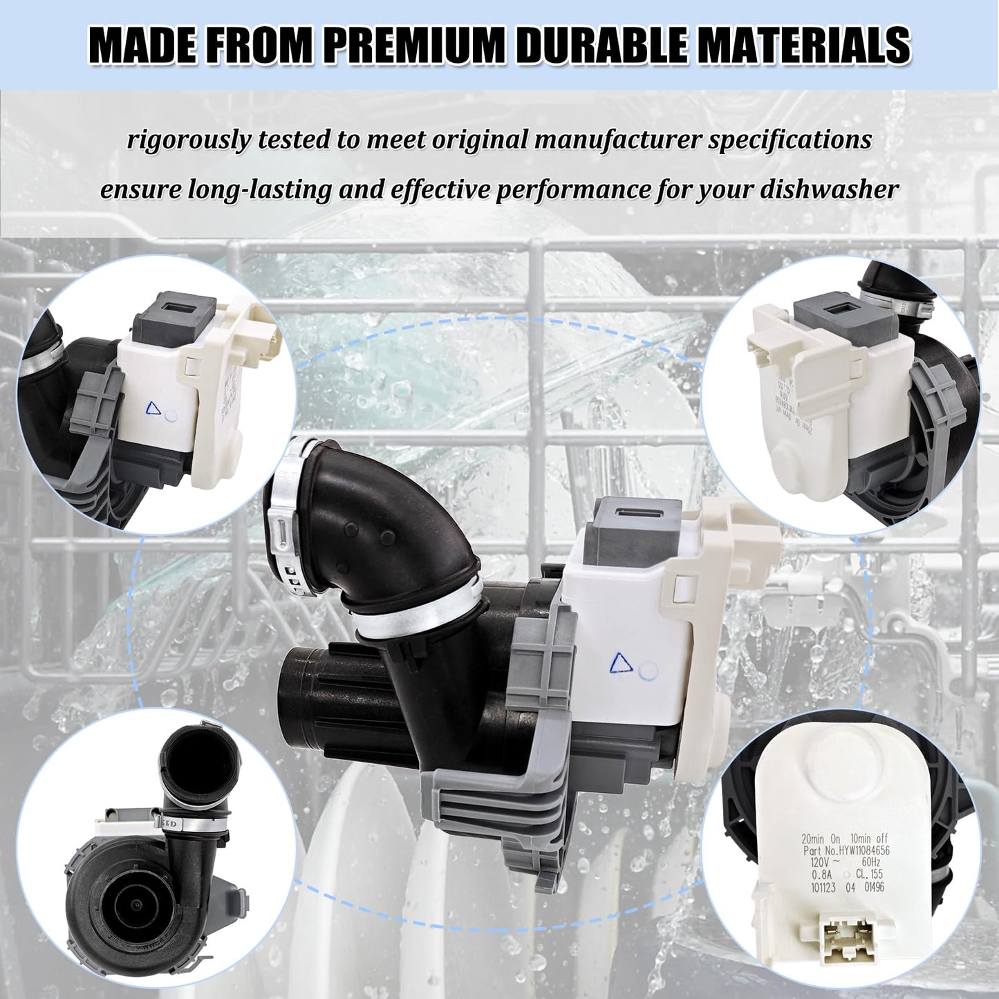 W11084656 W10854710 Dishwasher Circulation Pump, Dishwasher Pump Motor Assembly Replacement Parts AP6050340 PS12070585