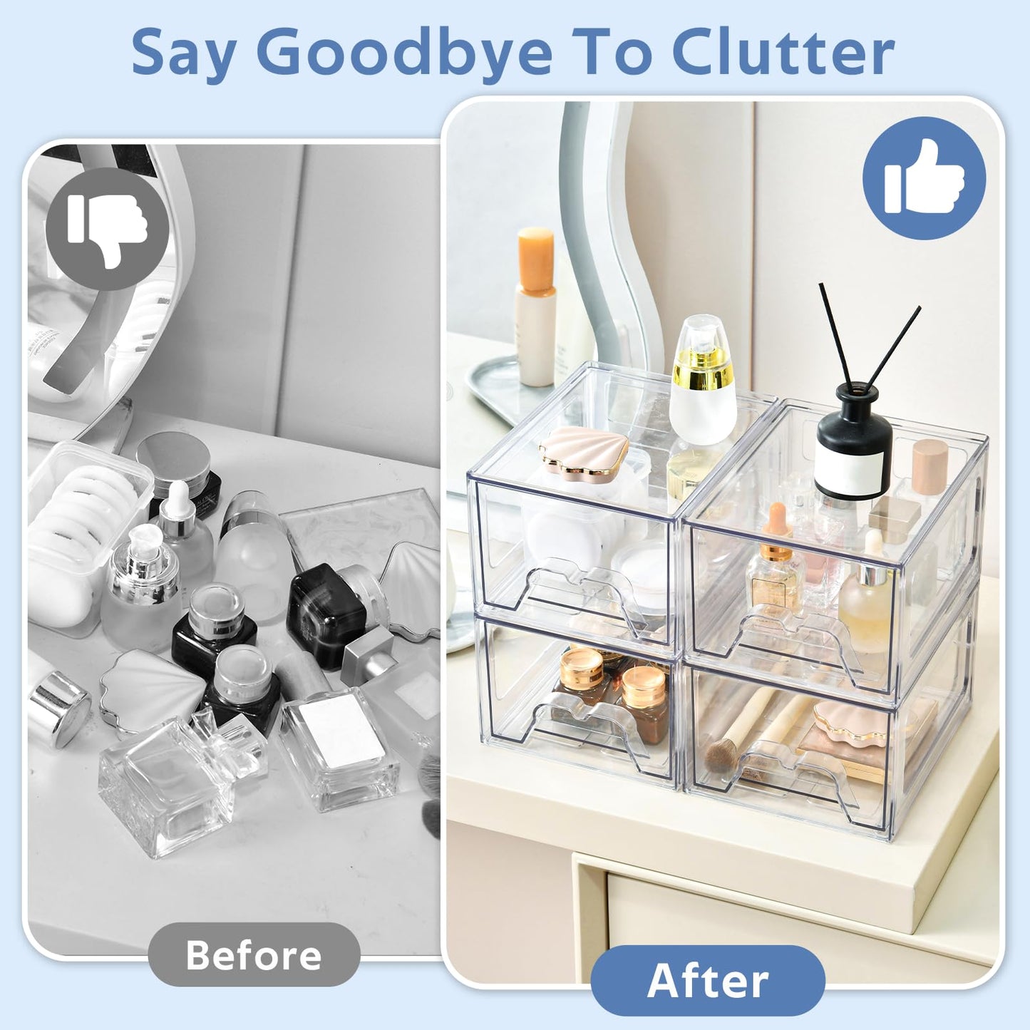 Plastic Drawers Storage, 6 Pack Clear Stackable Storage Drawers, Acrylic Storage Bins with Drawers for Fridge Organizers, Small PlasticDrawers Stackable for Makeup Organizers Cosmetic Display