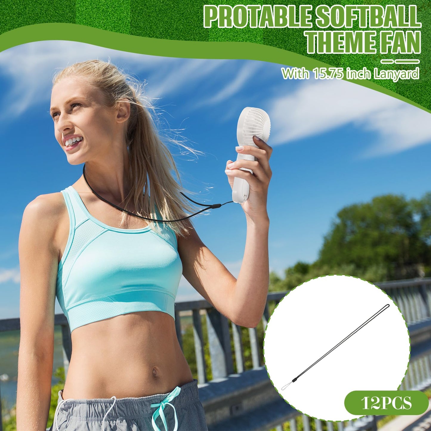 Honoson 18 Pcs Soccer Party Favors Mini Portable Handheld Fan Bulk with Lanyard for Team Gift Softball Goodie Bags Game Outdoor Sport Party, Battery Not Include