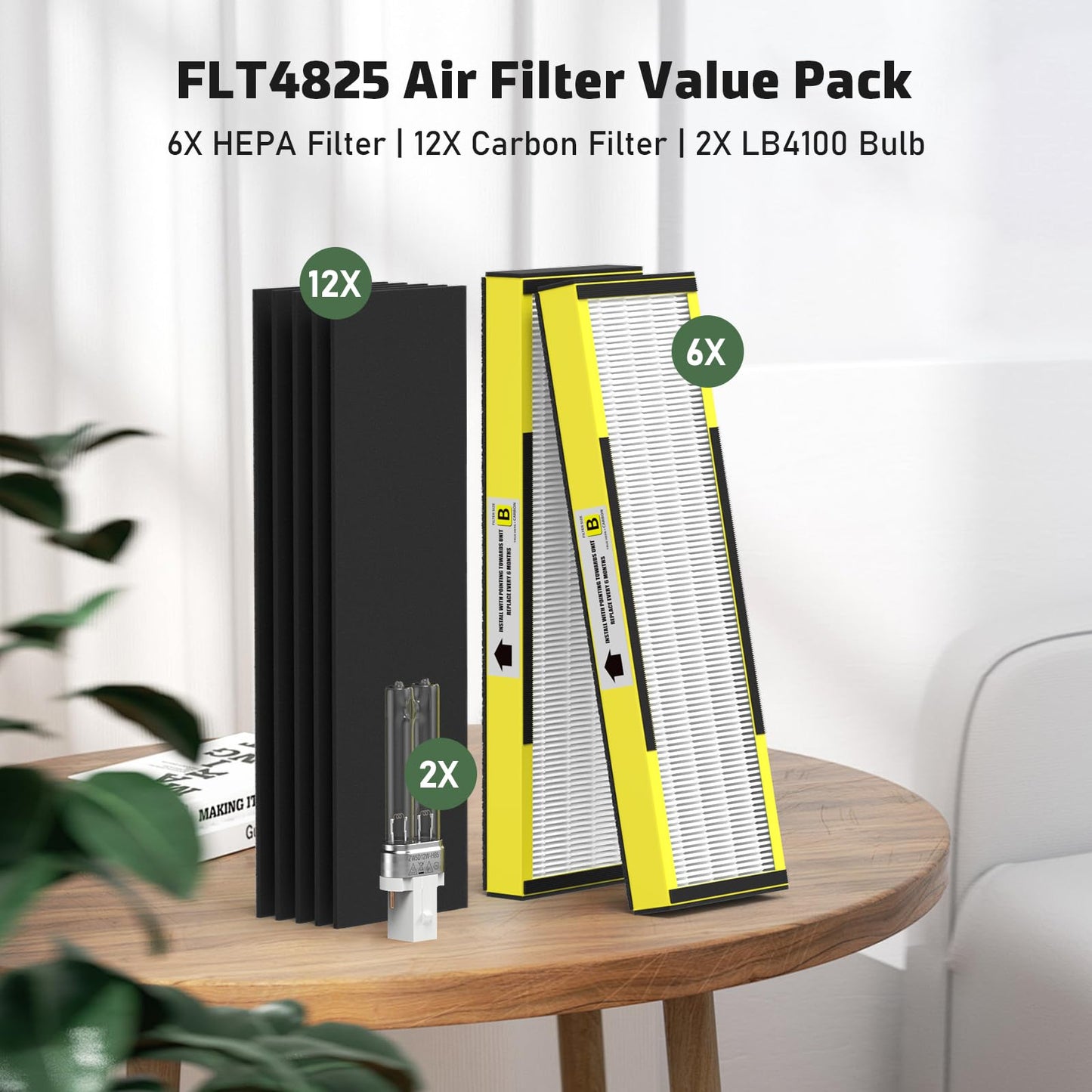 FMDZFL 6 Packs FLT4825 Replacement Filter B & 2 Replacement Bulb Compatible with AC4825 AC4300 AC4800 AC4900 AC4850, Part No# FLT4825, LB4000