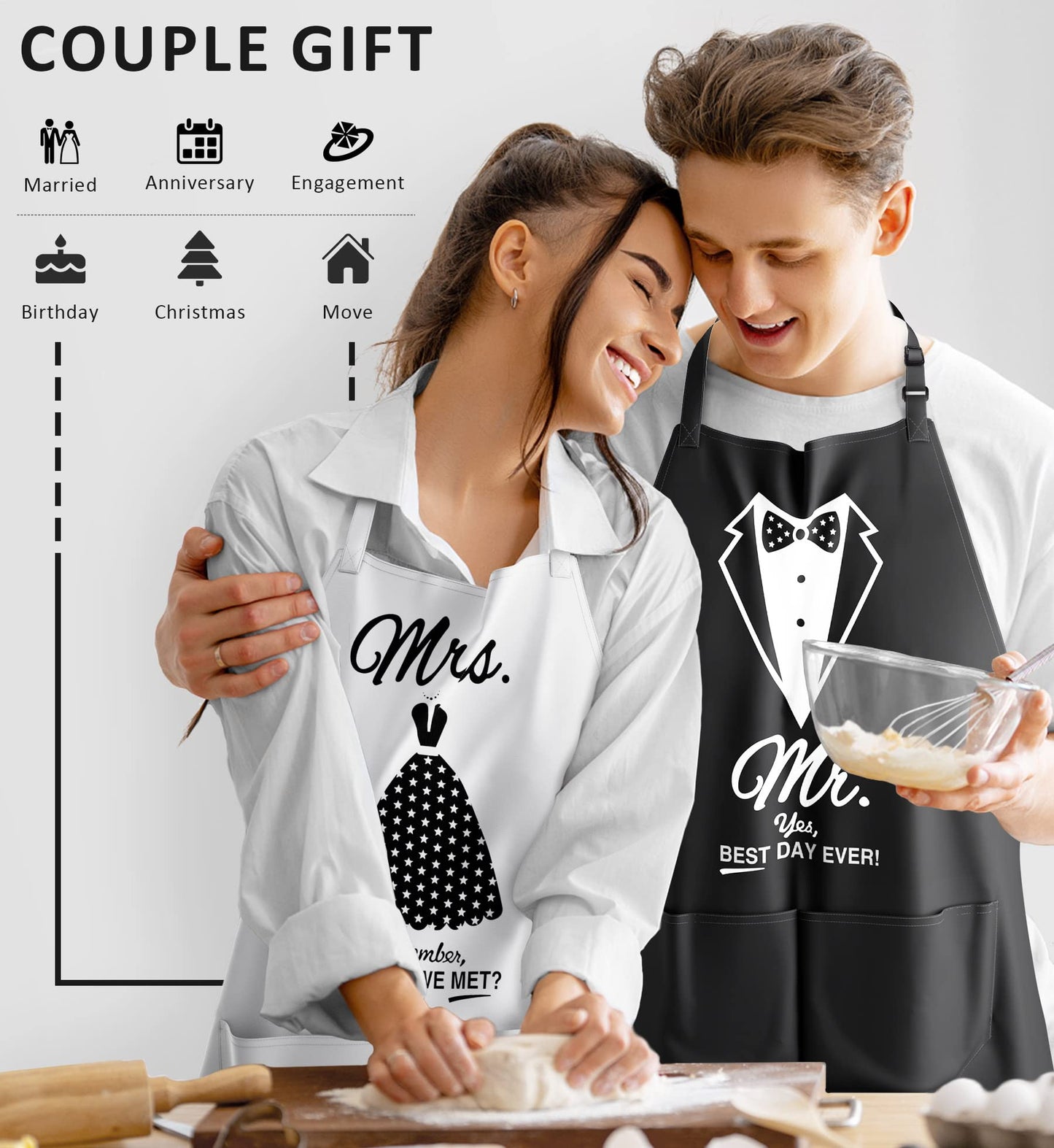 CITTA Mothers Day Gifts for Women Mom Her, Mr and Mrs Aprons for Couples Gifts - Anniversary, Bridal Shower, Wedding, Engagement gift for Couples, His and Her, 8 Pack Kitchen Cooking Apron Gift Set