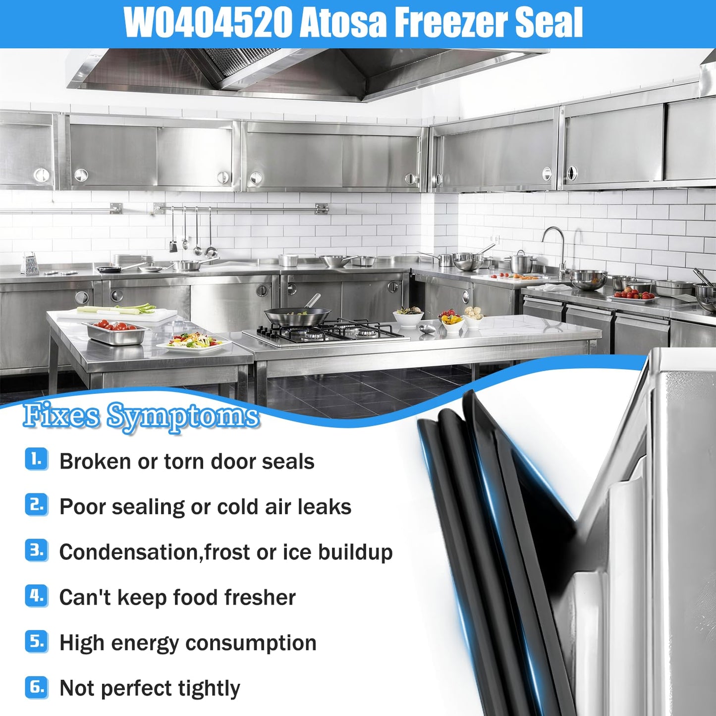 Upgraded W0404520 Refrigerator Door Gasket Compatible with Atosa Commercial Upright Reach-In Freezer Door Seal Replacement MGF8402 MGF8404 MGF8406 MSF8302 MSF8304 Freezer Door Gasket 22.05" x 25.99"