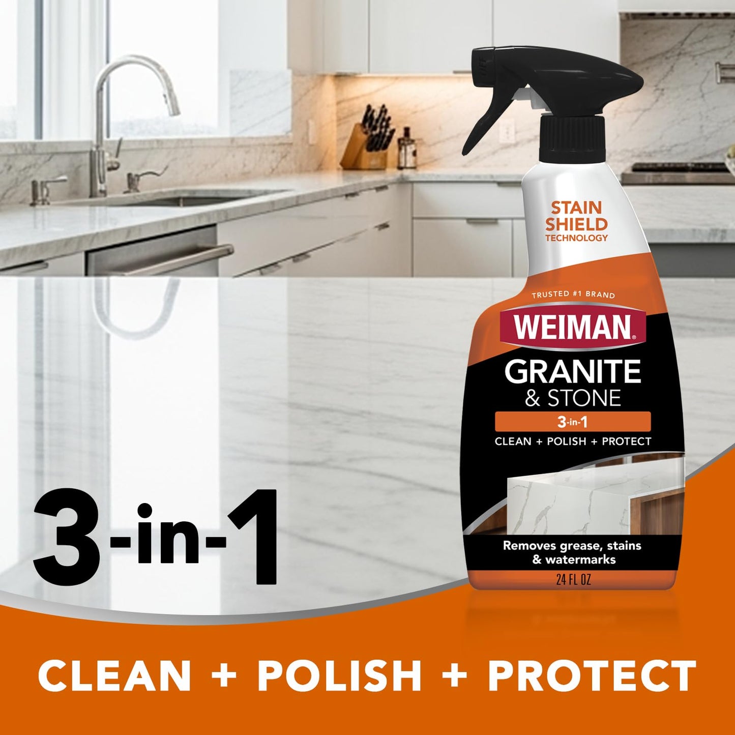 Weiman Stone & Granite Countertop Cleaner and Sealer Kit – Clean, Polish & Protect Natural Stone & Granite Sealer – Streak-Free – Safe for Granite, Marble & Quartz – 2 Pack (24 oz Each)