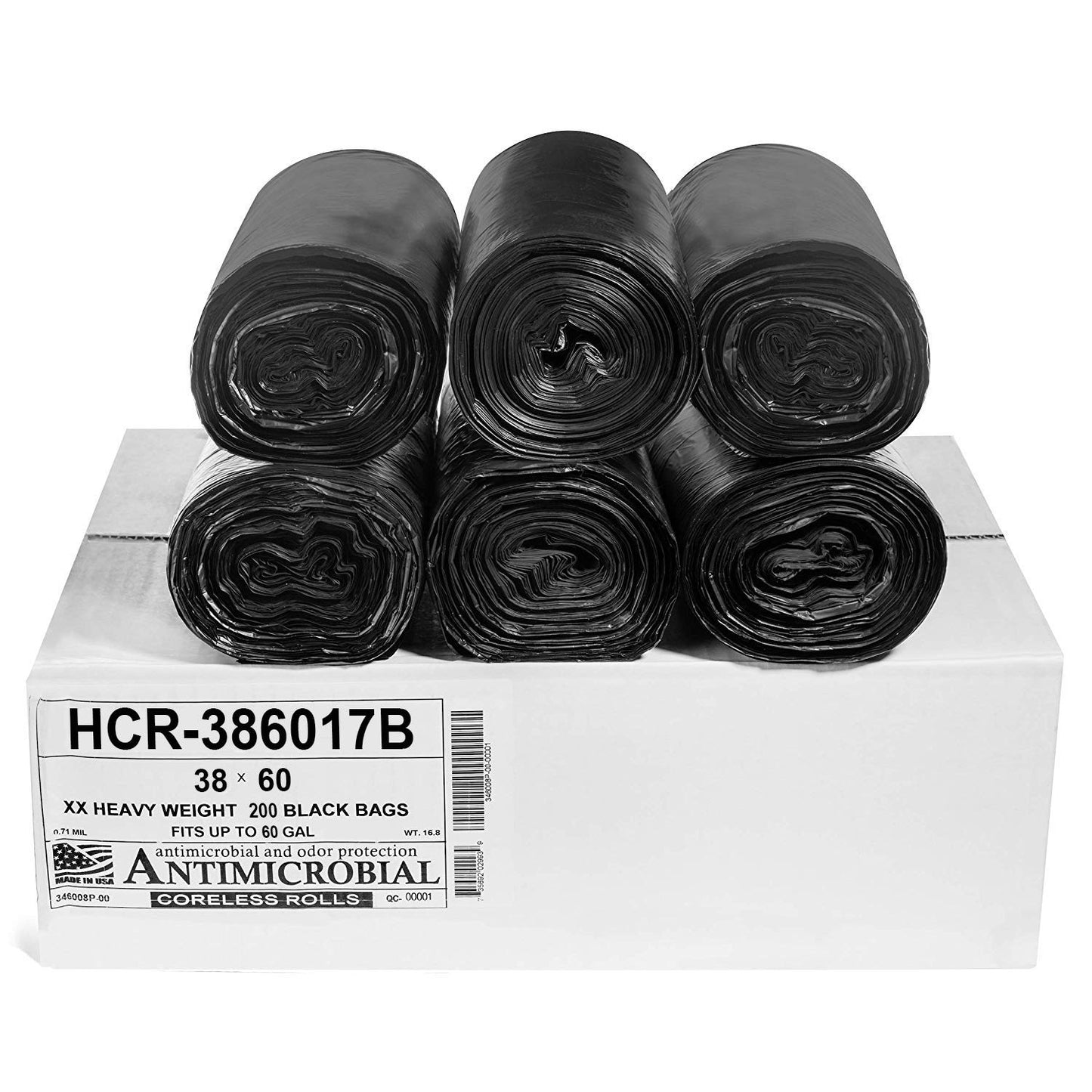 Aluf Plastics High Density Trash Bags, 60 Gallon, 200 Count, 17 Micron (eq), 38" x 60", Black, for Bathroom, Office, Industrial, Commercial, Janitorial, Municipal, Recycling