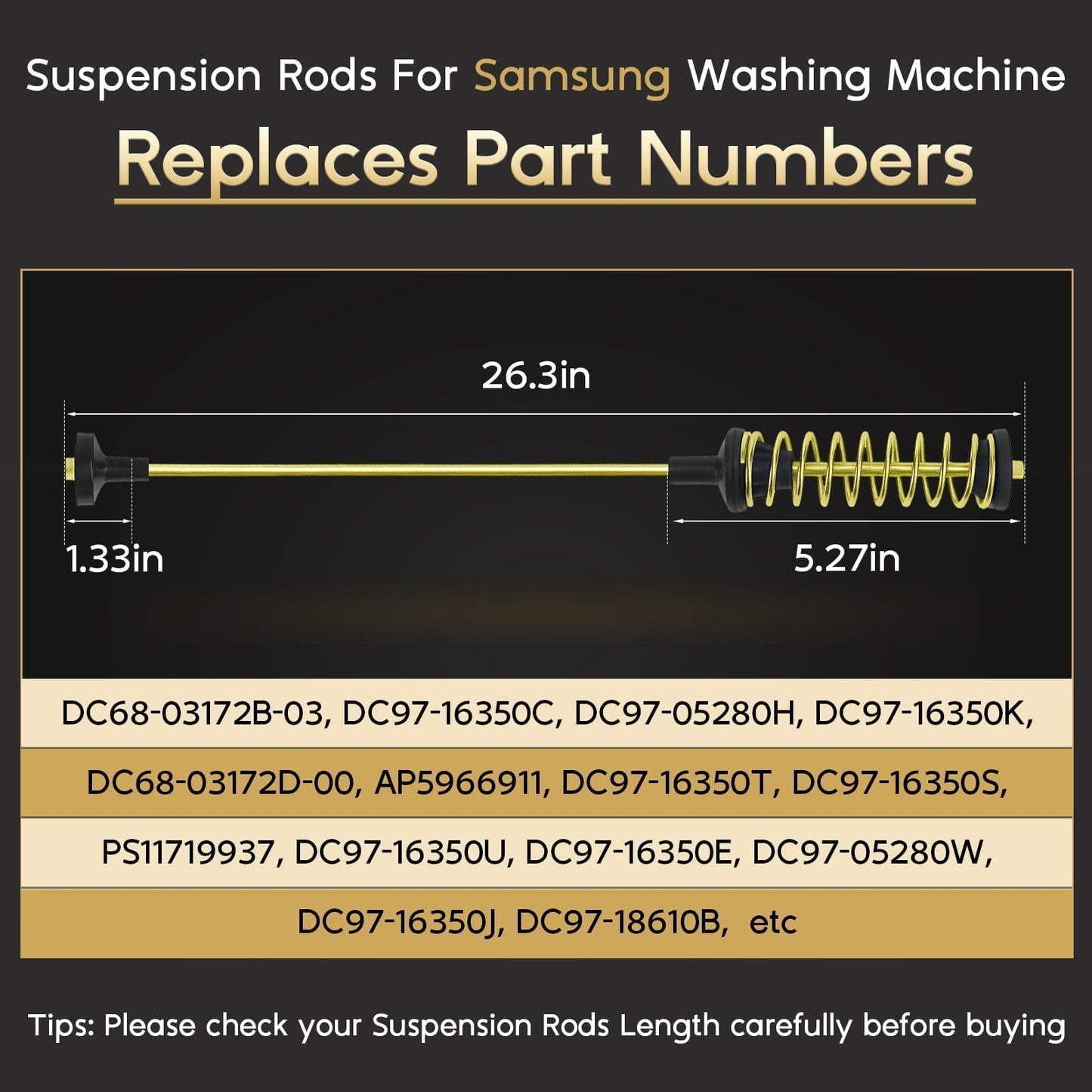 DC68-03172B-03 DC68-03172C Washer Suspension Rods for Samsung WA50T5300AC/US WA50R5400AV/US WA45T3400AW/A4 WA50R5200AW/US WA45N3050AW/A4, Replace DC68-03172D DC97-16350D Upgraded