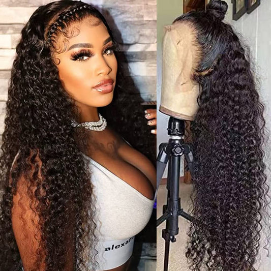 13x4 Lace Front Wigs Human Hair Pre Plucked Wet and Wavy Human Hair Wigs for Black Women Glueless Brazilian Curly Lace Frontal Wig Natural Color 180 Density (24 Inch)