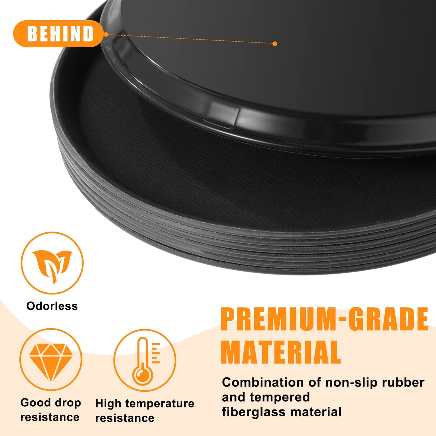 Zopeal 8 Pieces Black Round Restaurant Serving Tray, Plastic Non Slip Surface Food Meals Server Tray with Raised Edges for Home, Kitchen, Restaurant, Cafeteria, Bar (14")
