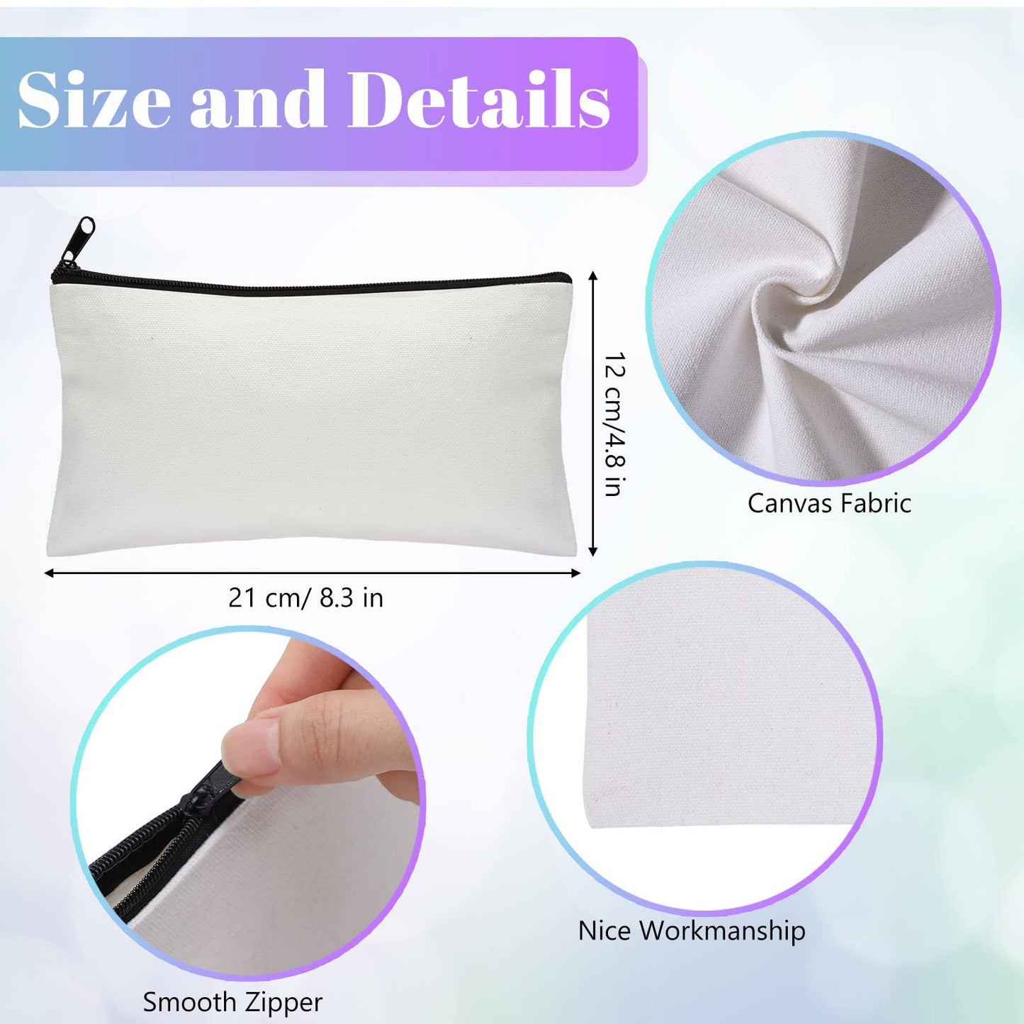Wesiti 28 Piece Blank Canvas Tote and Makeup Bag Bulk Plain Cotton Tote with Handle Cosmetic Pouch with Zipper Reusable Grocery Bag for DIY Sublimation Embroidery Craft Wedding Christmas Gift
