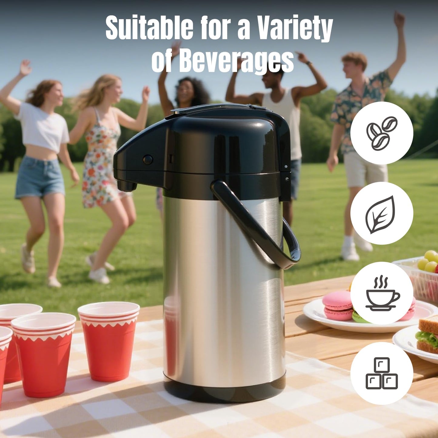 Ratrabas Upgraded Airpot Coffee Carafe with Double Pump - 84oz/2.5L Coffee Carafe for Keeping Hot, Beverage Dispenser for Hot/Cold Beverage (1, Stainless Steel Color)