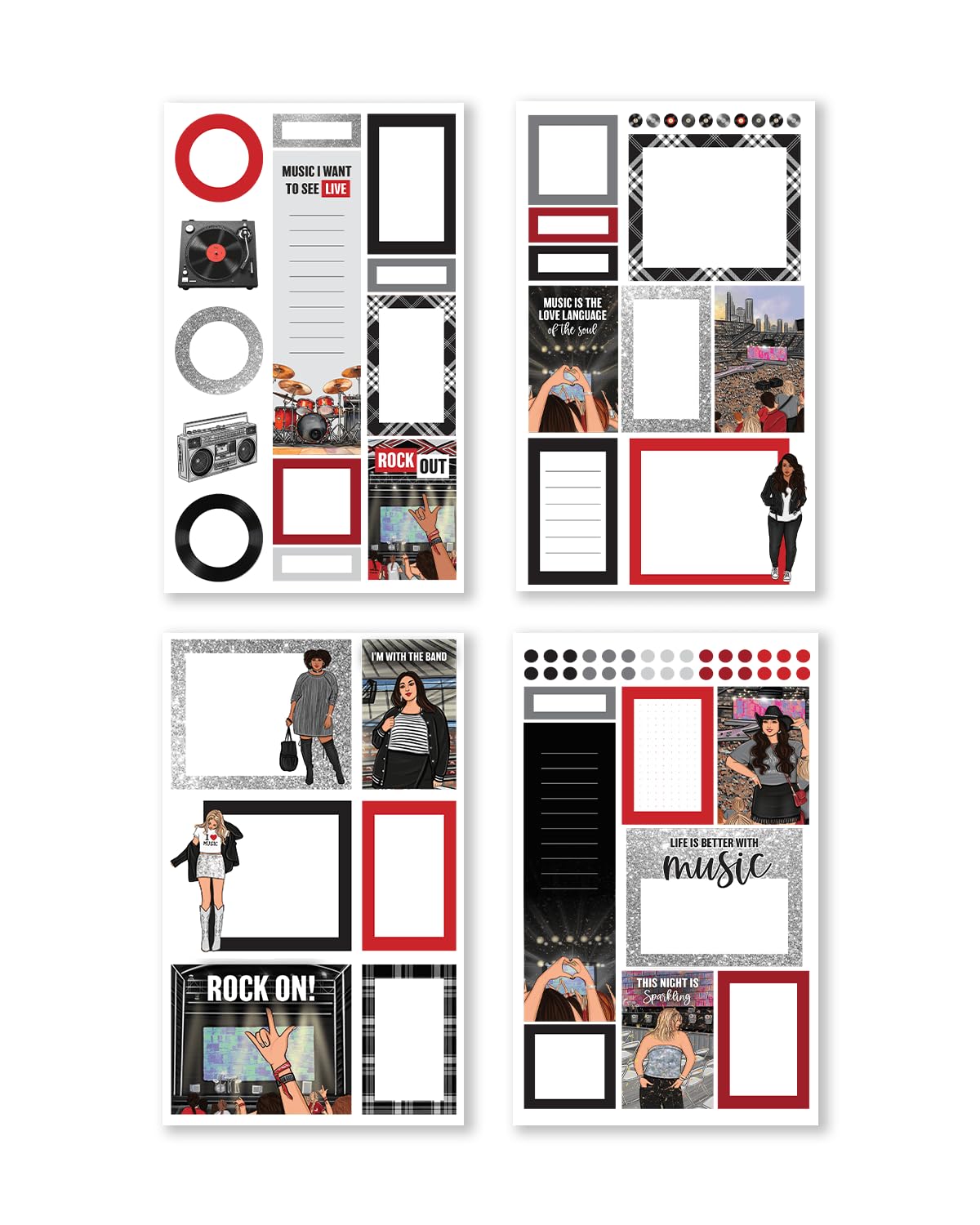 Rongrong My Favorite Things Planner Sticker Book – Stickers for Planners, Journals & Scrapbooks – 24 Pages – Inspired by Music Lovers & Movie Night Vibes