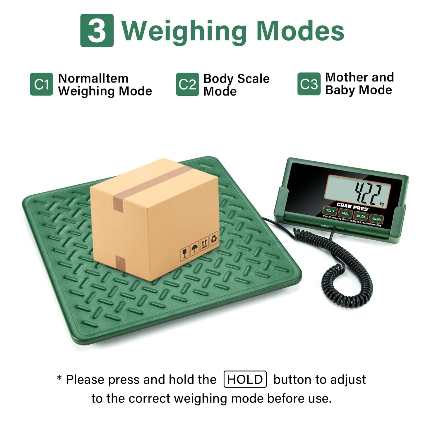 GRAM PRES Shipping Scale,440lbs/10g High Accuracy Digital Postal Scale, Durable Alloy Steel Platform, Heavy Duty Scale for Packages, Postage and Luggage, with Hold&Tare function, batteries&USB Powered