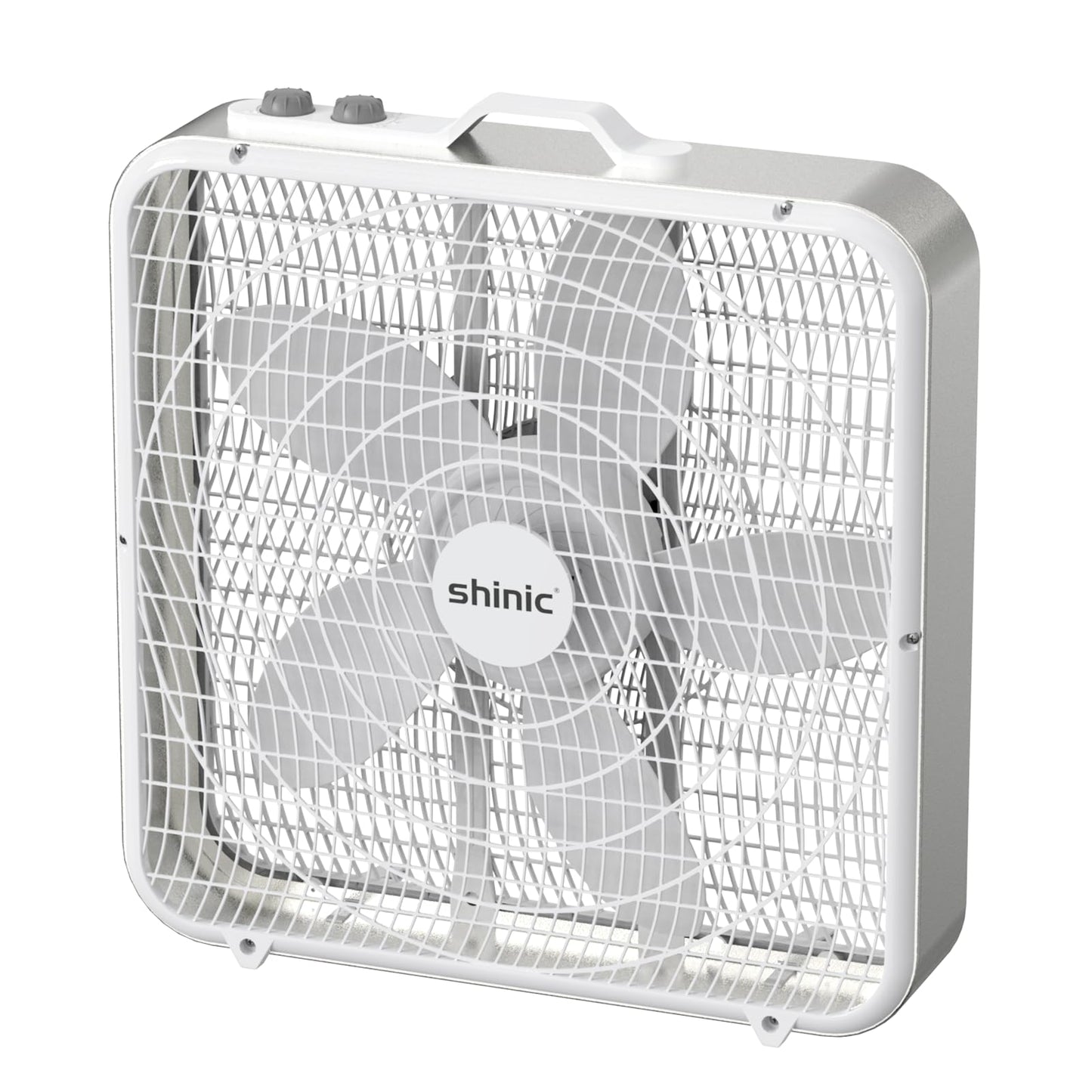 shinic 20” Box Fan with Thermostat for Bedroom, 3-Speed Portable Floor Fan with Carry Handle, Powerful Airflow, 5 Blades, Window Fan and Cooling Fan for Home, Office, Garage, Basement, White