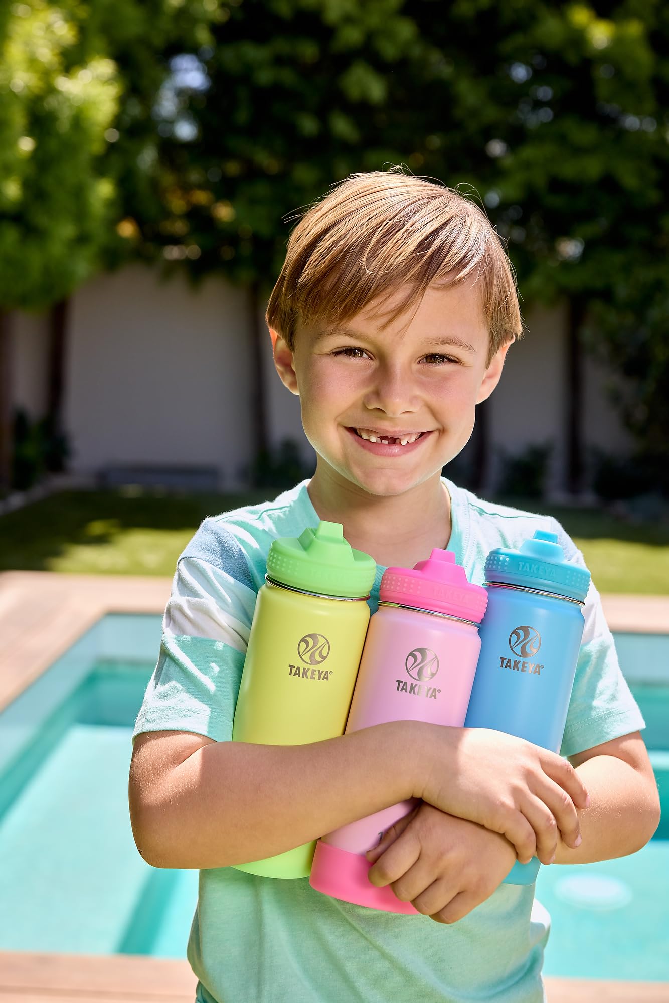 Takeya Actives Kids Water Bottle 18 oz Stainless Steel Double Wall Insulation BPA-Free Leakproof Straw Lid Easy Carry Handle Reusable Ideal for Boys and Girls, School, Sports - Lightning Green