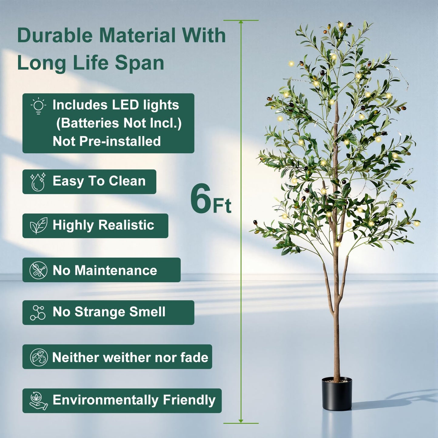 Olive Tree, 6FT Tall Faux Olive Tree with Moss and Planter, Olive Trees Artificial Indoor with Realistic Wood Trunk and Lifelike Fruits, Fake Olive Tree for Home Office Living Room Decor
