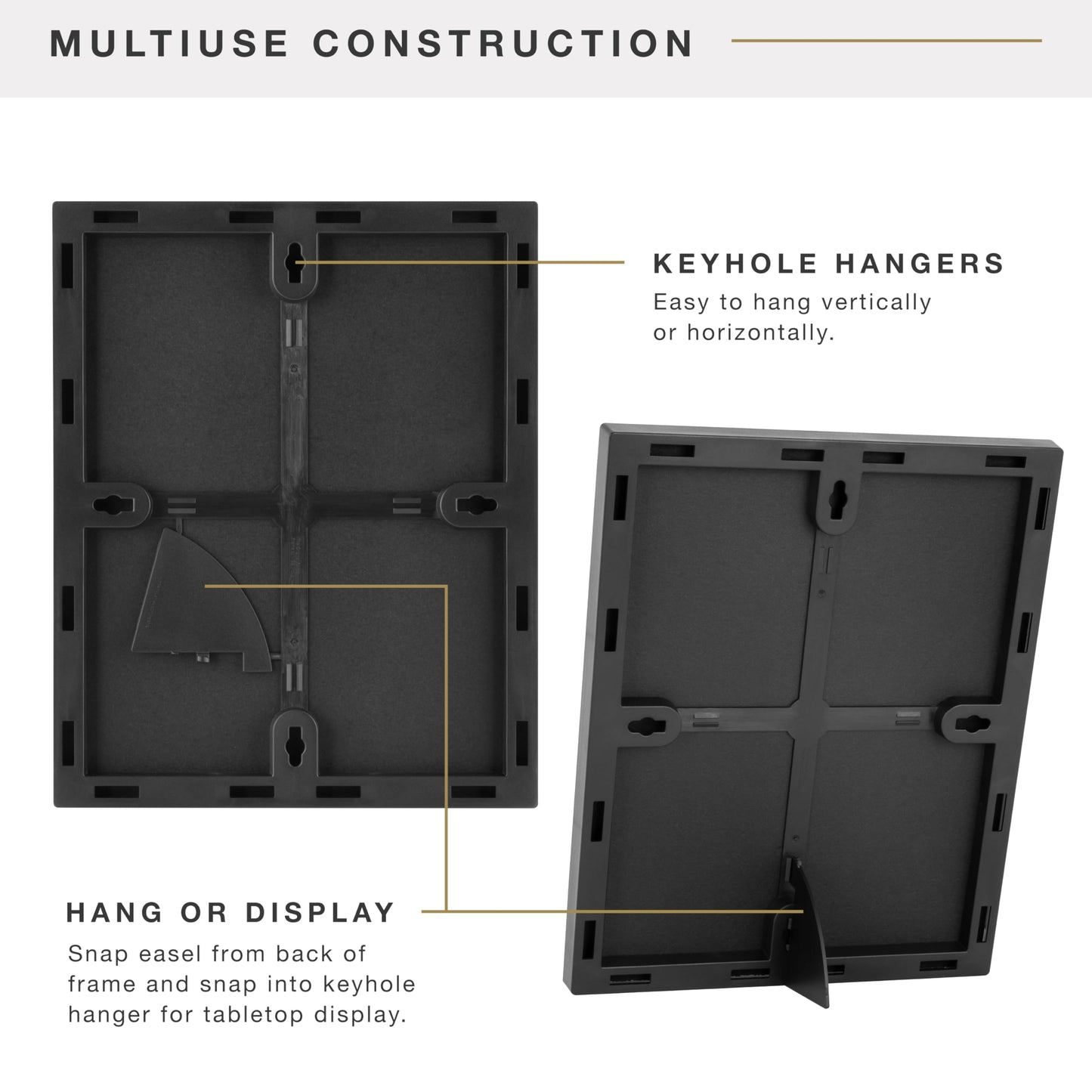 MCS Format 8.5x11 Picture Frame Black, Vertical & Horizontal Wall Hanging or Tabletop Easel for Photos & Art Prints (6-Pack)