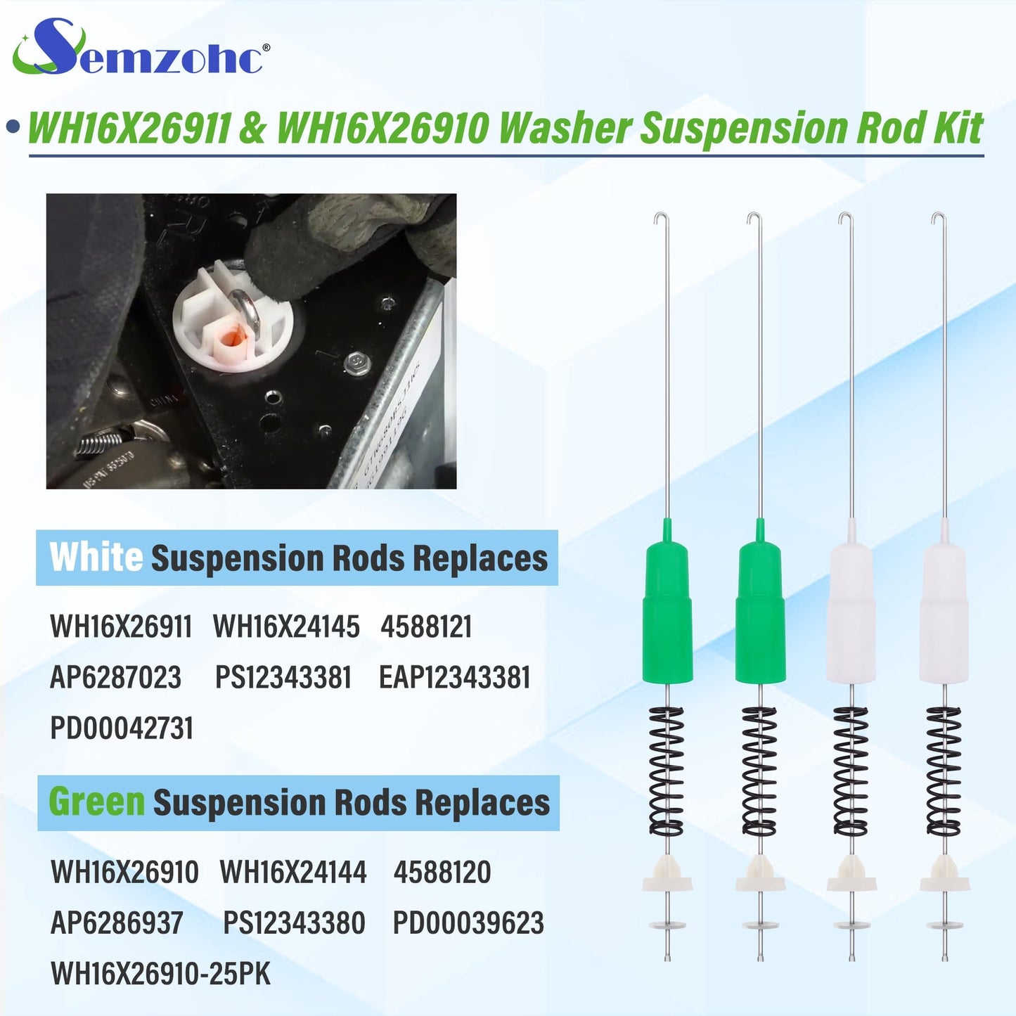 WH16X26911 & WH16X26910 GTW335ASN0WW GTW335ASN1WW GTW335ASN2WW GTW385ASW0WS GTW460ASJ0WW GTW460ASJ3WW GTW460ASJ4WW GTW465ASN0WW Washer Suspension Rod Kit Fit for G.E Washers - 24.53 inches