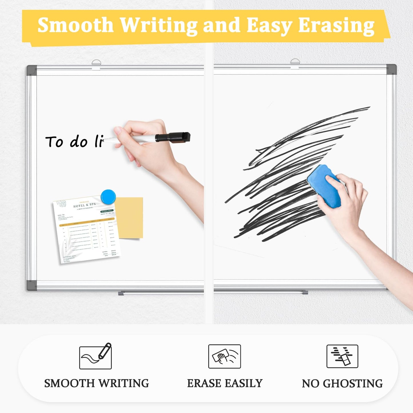 AMUSIGHT Double-Sided Magnetic Whiteboard, 30" x 20" Dry Erase Board, Aluminum Frame White Board for Wall, Hanging Mounting White Board Dry Erase Marker Board with 4 Markers, 1 Pen Tray