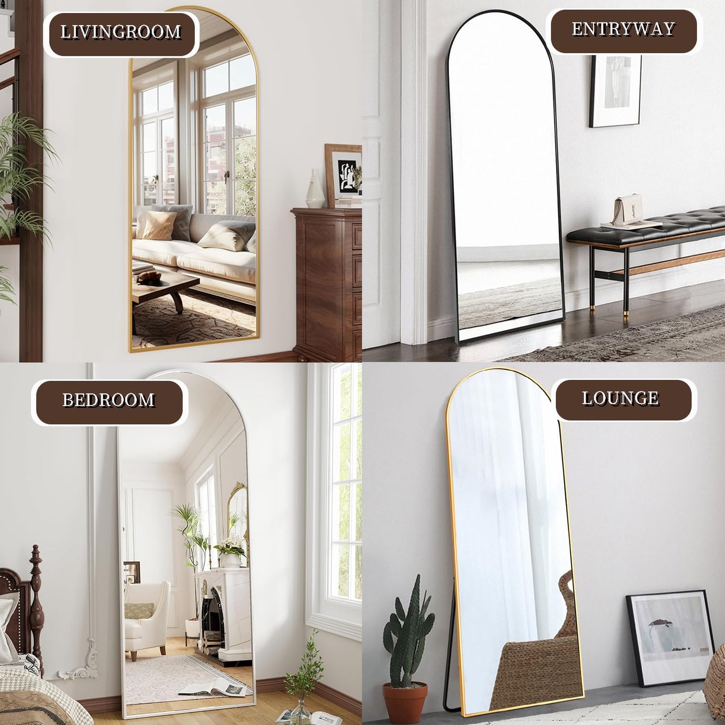 OGCAU Floor Full Length Mirror, 56"x20" Arched Full Body Mirror, Hanging or Leaning, Standing, Wall Mounted with Aluminum Frame for Bedroom Living Room, White