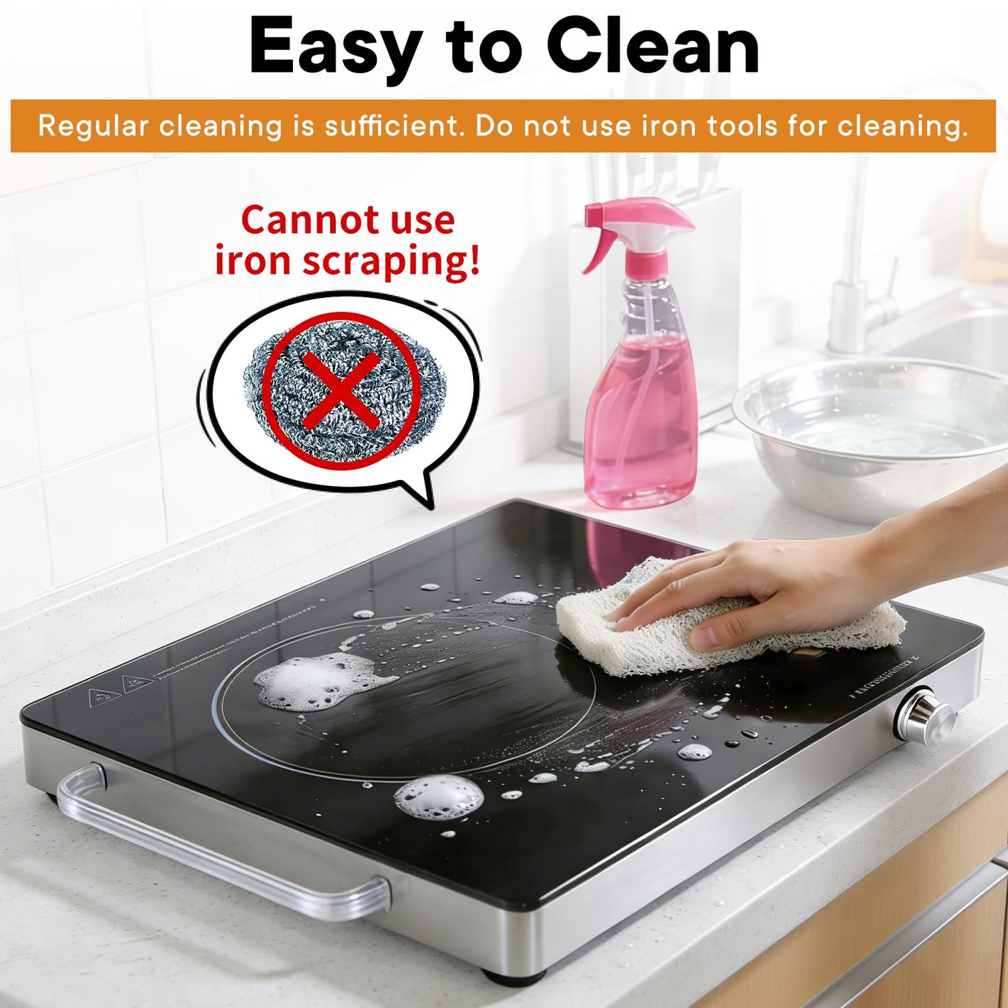 Daoseolo 1800W Portable Electric Stove 4-Hour Timer Electric Heating Plate Surface Touch and Knob Controls 12-Level Power Temperature Adjustment Compatible with All Flat-Bottom Cookware