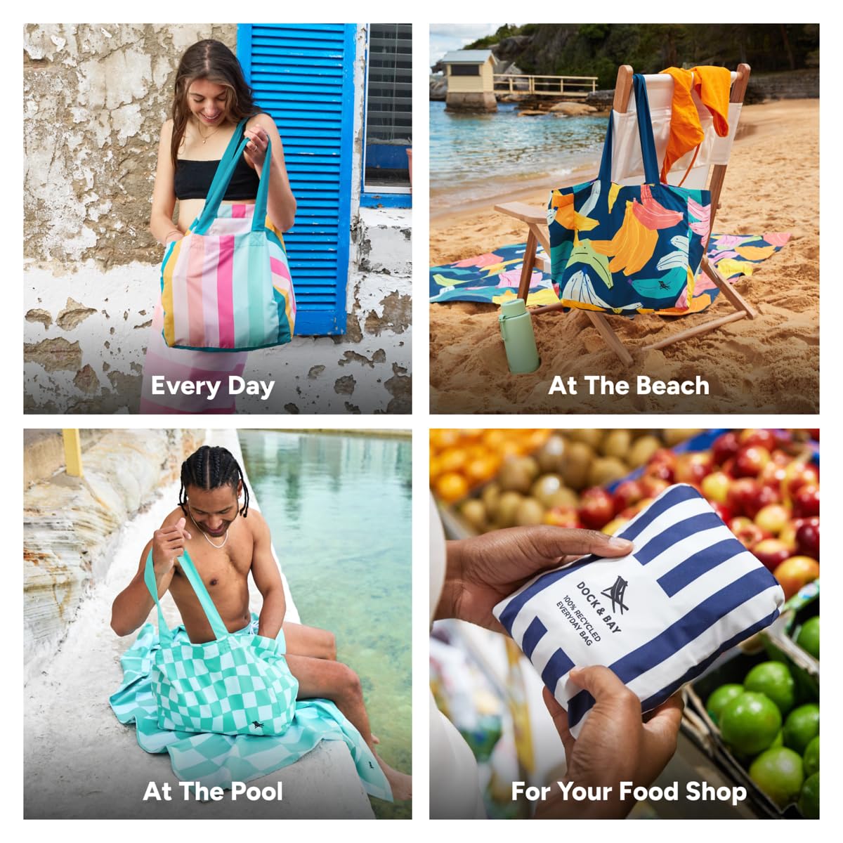 Dock & Bay Everyday Beach Tote Bag - Reusable Beach Handbag & Shopping Carrier - Summer - Coastal Candy