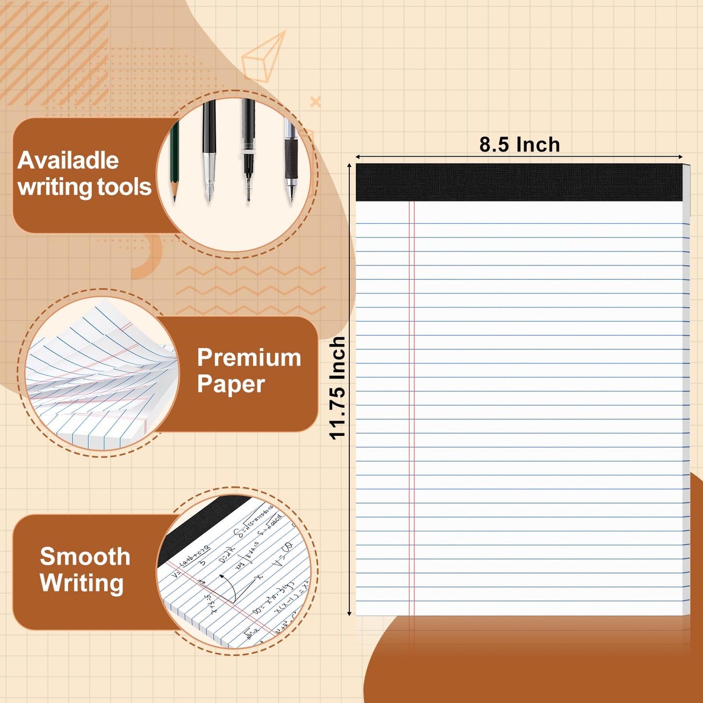 Legal Pads 8.5 X11.75, Narrow Ruled Notepads, 24 Pack, 30 Sheet/Pad, White Legal Pads, Tear Off Notepad, Perforated Writing Pad, Notebook Paper College Ruled, Notepads for Office Home School, Notepad