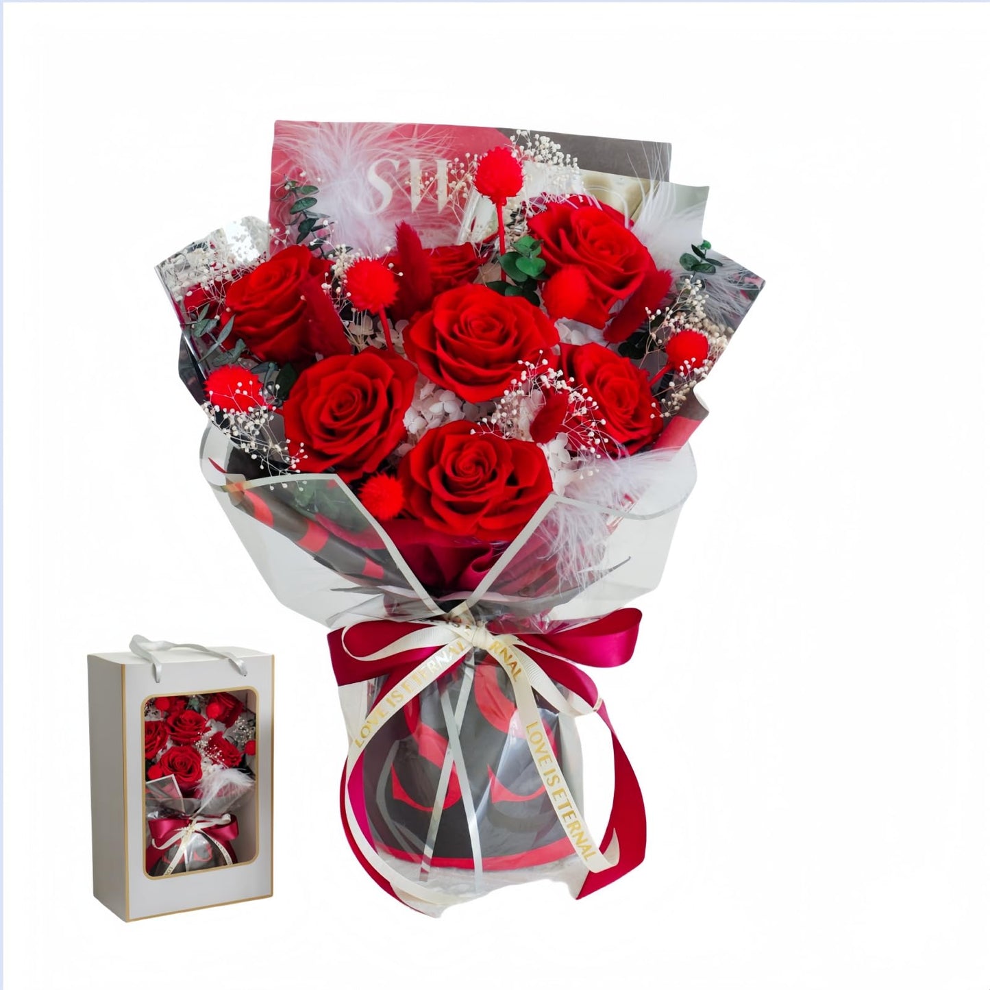 Aiyuolio Preserved Flowers Bouquet, 100% Real Roses that Last Up to 3 Years, Gift for Her: Birthday Christmas Valentine's Day Mother's Day, Room Decorations