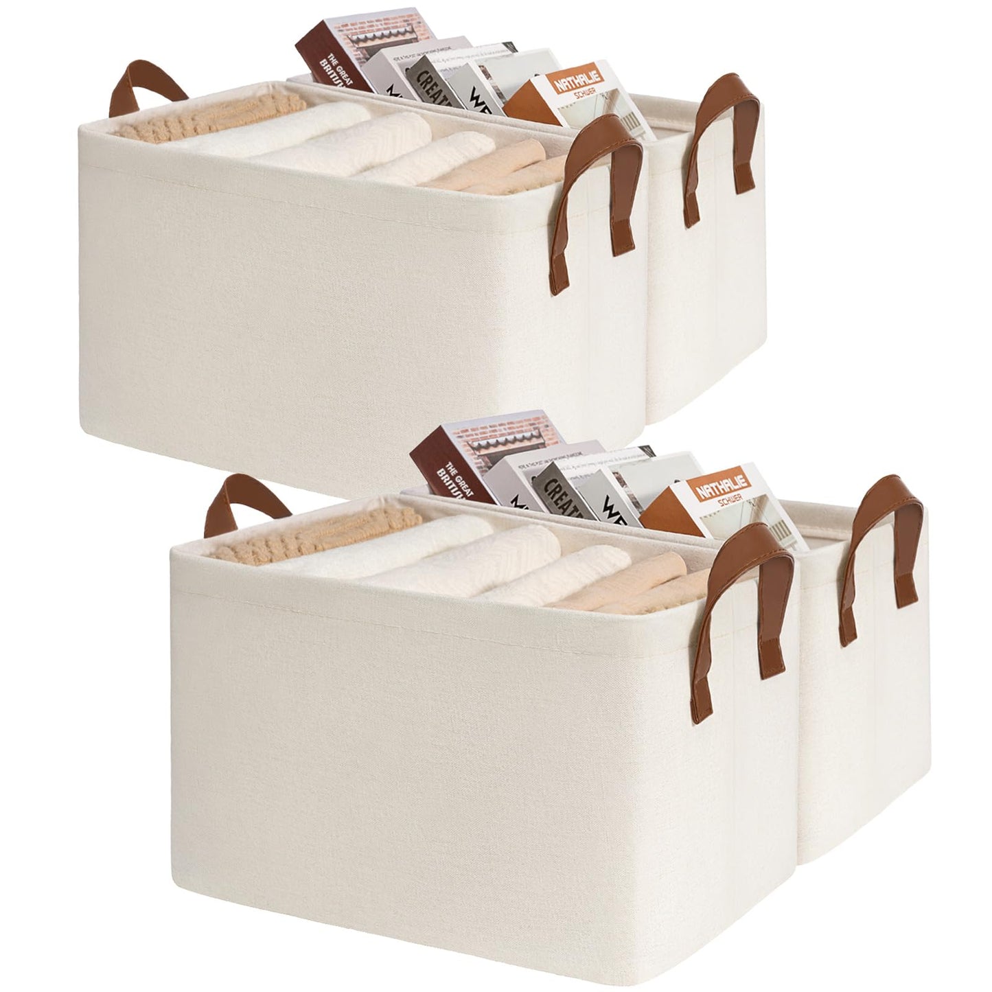 CHICVITA Closet Storage Bins Storage Baskets for Shelves, Baskets for Organizing, Closet Organizers and Storage, Cube Storage Bins, 16 ¾" L x 11" W x 9 ¾" H, Beige, 4-Pack