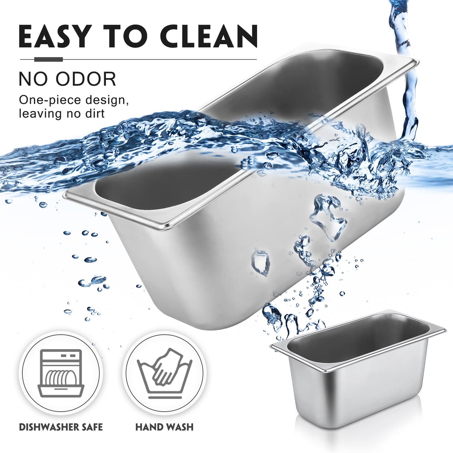 10 Pack Hotel Pans Stainless Steel Steam Table Pan 1/3 Size, 0.8 mm Thick Anti Jam Warming Pans for Food Warmer Restaurant Catering Supplies, 12.8 x 6.9 Inch(6 Inch Deep,Standard)