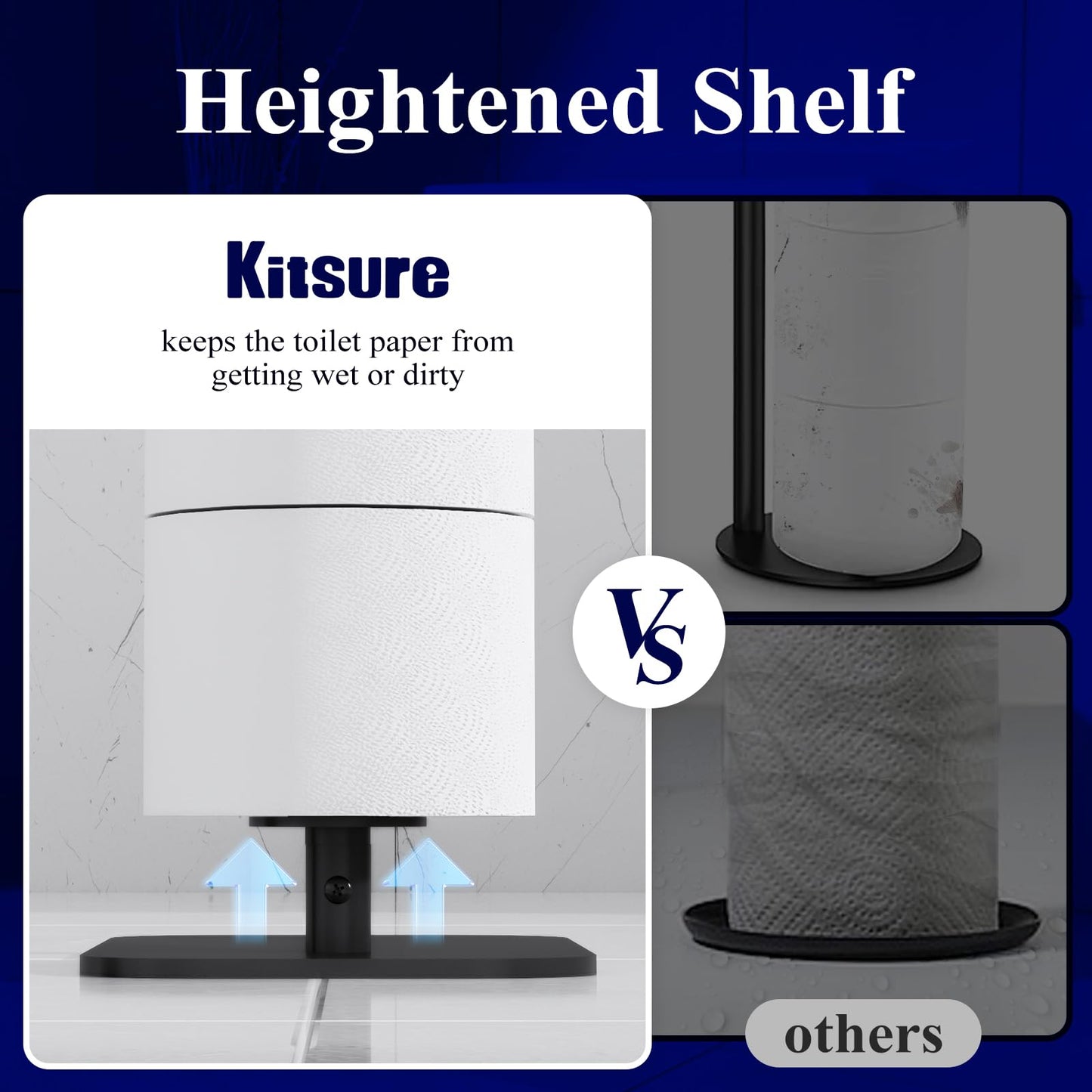 Kitsure Toilet Paper Holder Free Standing – Rustproof Metal Toilet Paper Stand for 4 Rolls with Anti-Slip Base and Shelf for Phone & Small Items, Bathroom Organizers and Storage, Medium, Black, 2Pack