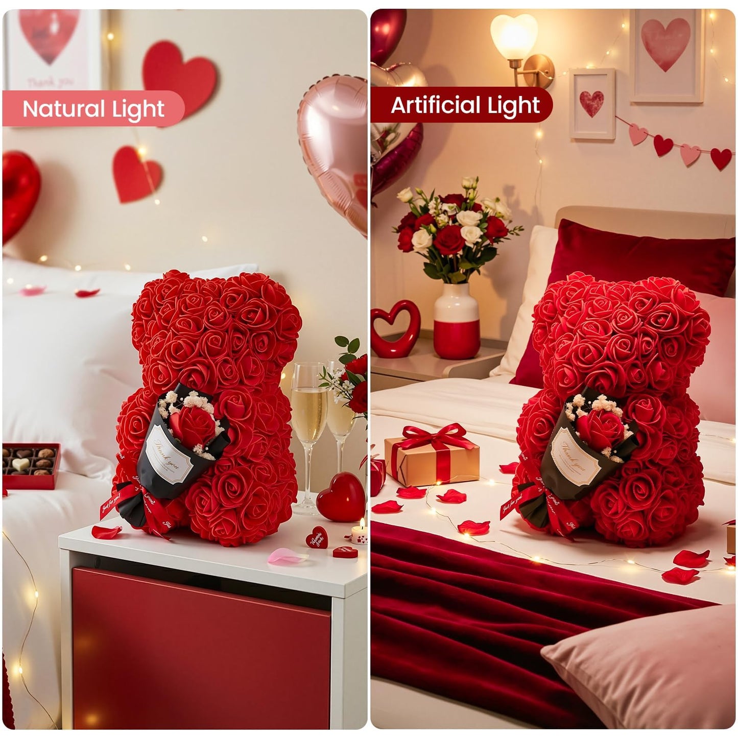 Otlonpe Mothers Day Rose Bear Gifts for Mom - Women Gifts for Mother's Day Christmas Valentines Anniversary Birthday - Cute Roses Flowers Bear Gift for Girlfriend Wife Daughter Mom, 9-inch (Red)