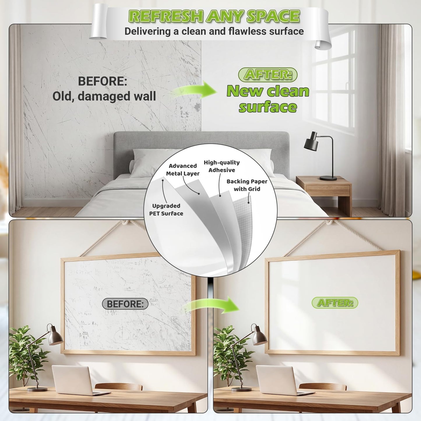 AFMAT Whiteboard Sticker for Wall, 48" x 36" White Board Paper, Super Sticky Dry Erase Wallpaper, Peel and Stick Dry Erase Board with 3 Markers, No Ghosting Whiteboard Paper for Home Office Classroom