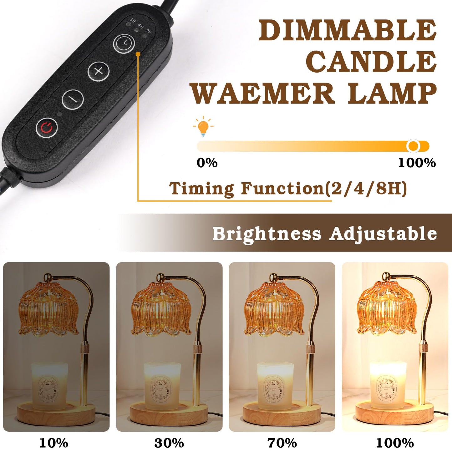 Funistree Flower Candle Warmer Lamp with Timer, Dimmable Candle Lamp Warmer, Christmas Birthday Gifts for Women Mom Her, House Warming for Home Decor, Lotus Wax Warmer for Yankee Candles-Warm Amber