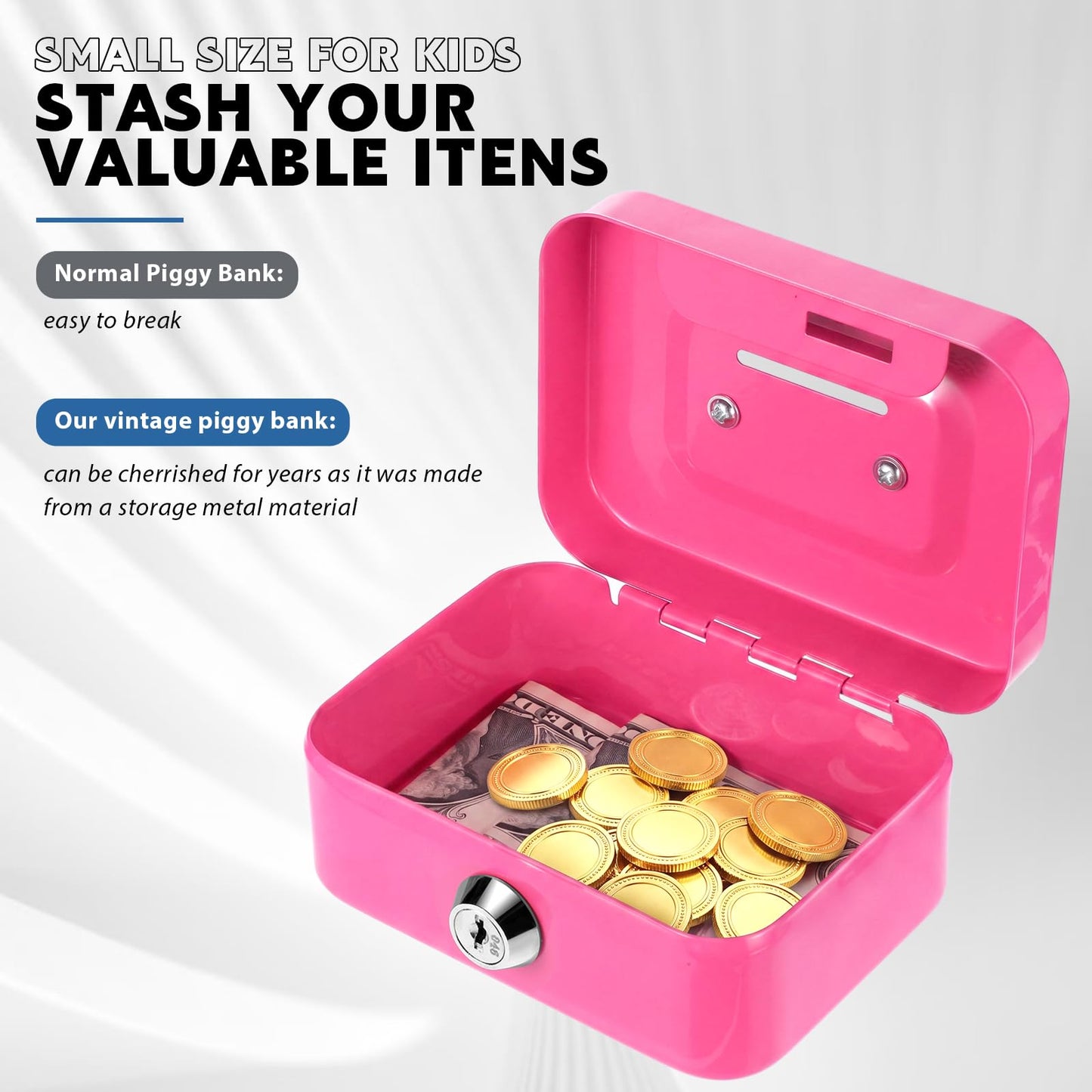 Tandefio 12 Pcs Small Money Cash Box with Lock and Slot Metal Box for Cash Steel Organizer Piggy Bank Metal Coin Bank for Adults, 4.5 x 3.3 x 2 Inch, Without Money Tray (Black,Green,Gray,Pink)