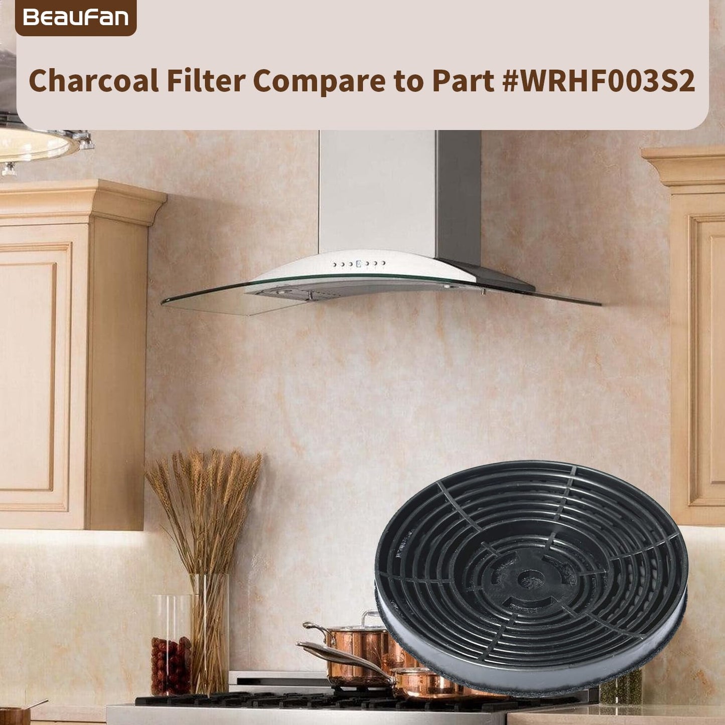 Beaufan Set of 4 Carbon Charcoal Filters Replacement for Winflo 30" Convertible Stainless Steel/Tempered Glass Wall Mount Range Hood Compare to Part #WRHF003S2