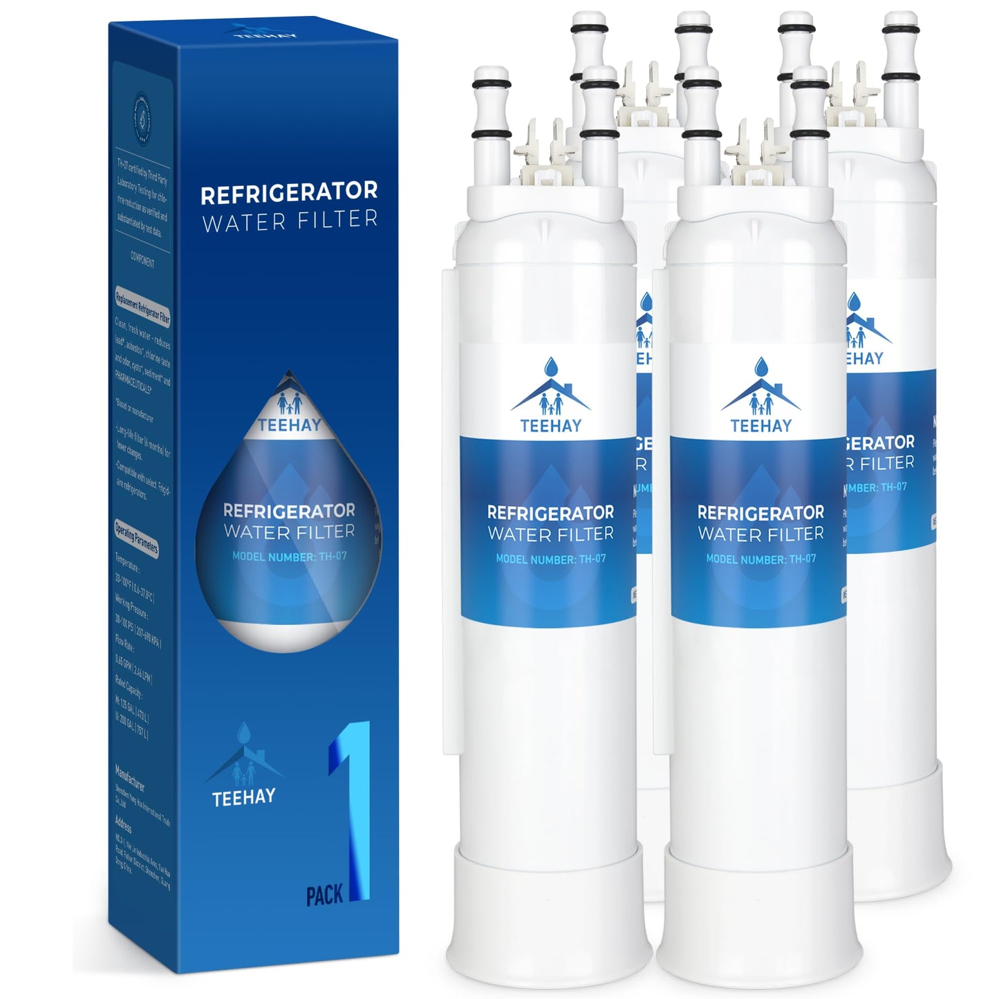 TEEHAY FPPWFU01 PurePour PWF-1 Water Filter Replacement, Compatible with Frigidaire FPRU19F8WF, PRFC2383AF, PRFG2383AF, PRFS2883AF, PRSC2222AF, 4 Pack