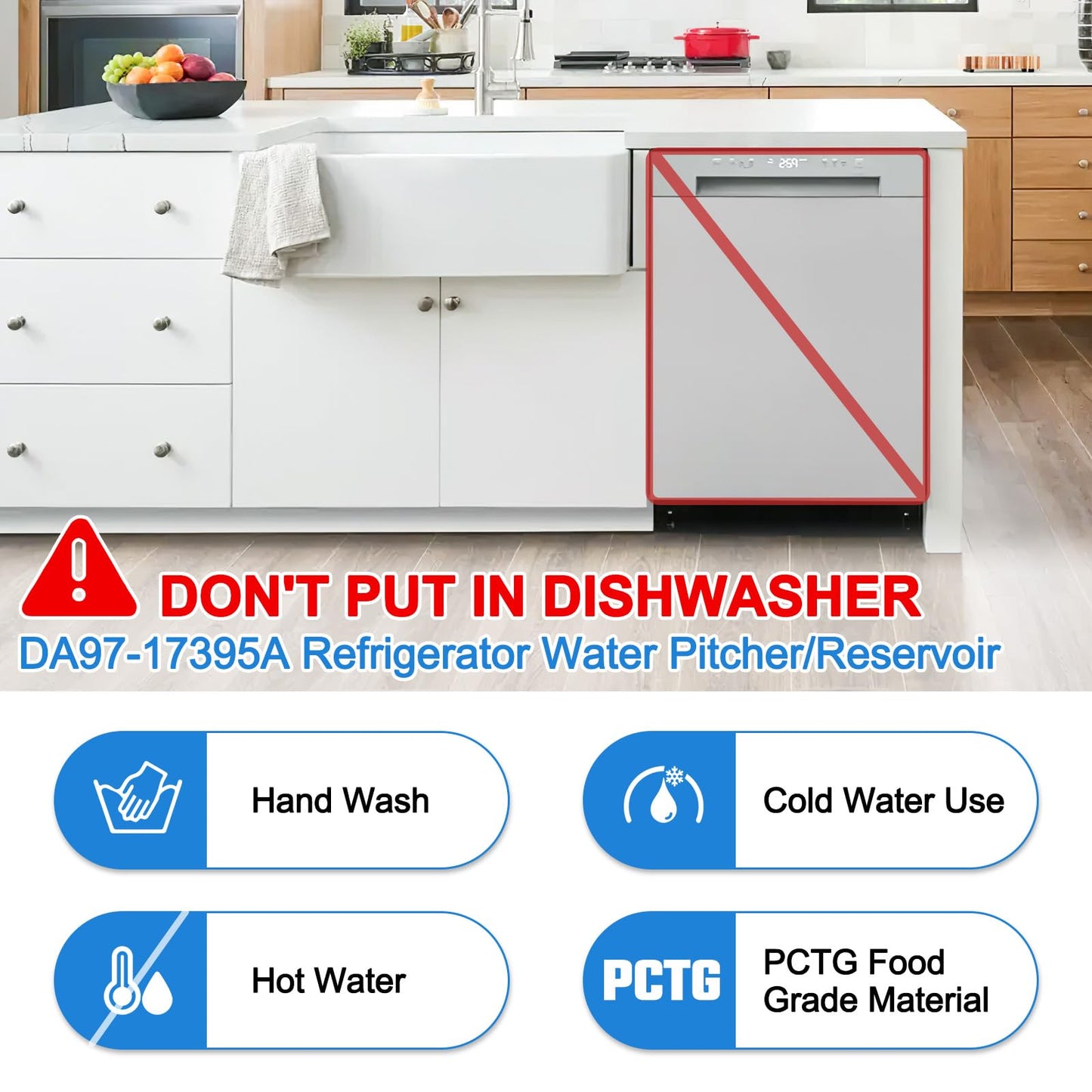 Upgraded DA97-17395A Water Pitcher Reservoir Compatible with Samsung Water Pitcher for Fridge Door Replacement No Leak Samsung Refrigerator Parts RF23M8570SR RF23M8090SR Fridge Container Tank