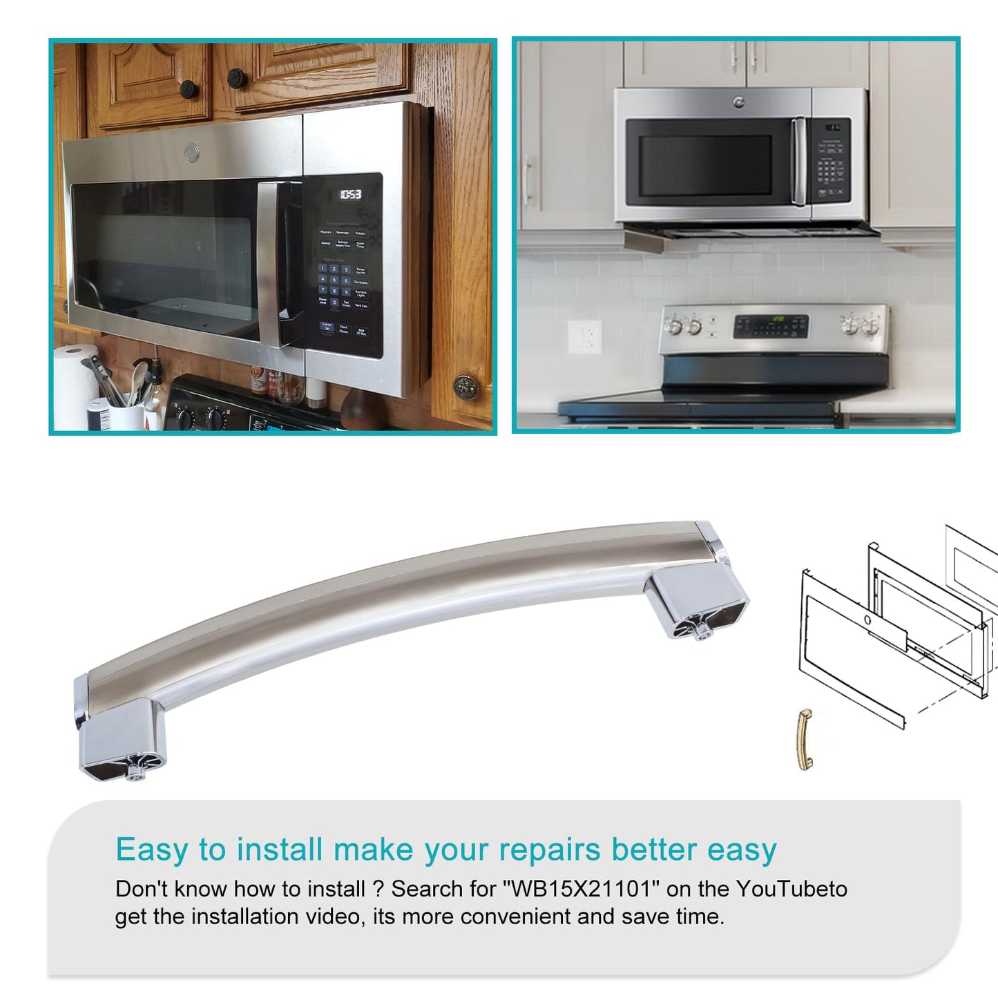Upgraded WB15X21101 Microwave Oven Door Handle Compatible for GE Microwave Handle Replacement, Reinforced for General Electric GE Microwave Door Parts JNM3163RJ1SS, JNM3163RJ3SS, JVM3162RJ3SS