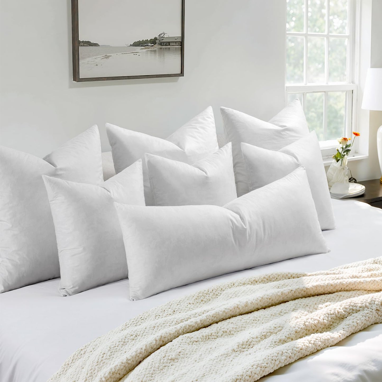 MIULEE Pillow Inserts 22x22 Inch Set of 2, Feather Mix Polycotton with Cotton Fabric Square Decorative Throw Pillows for Couch Bed Sofa