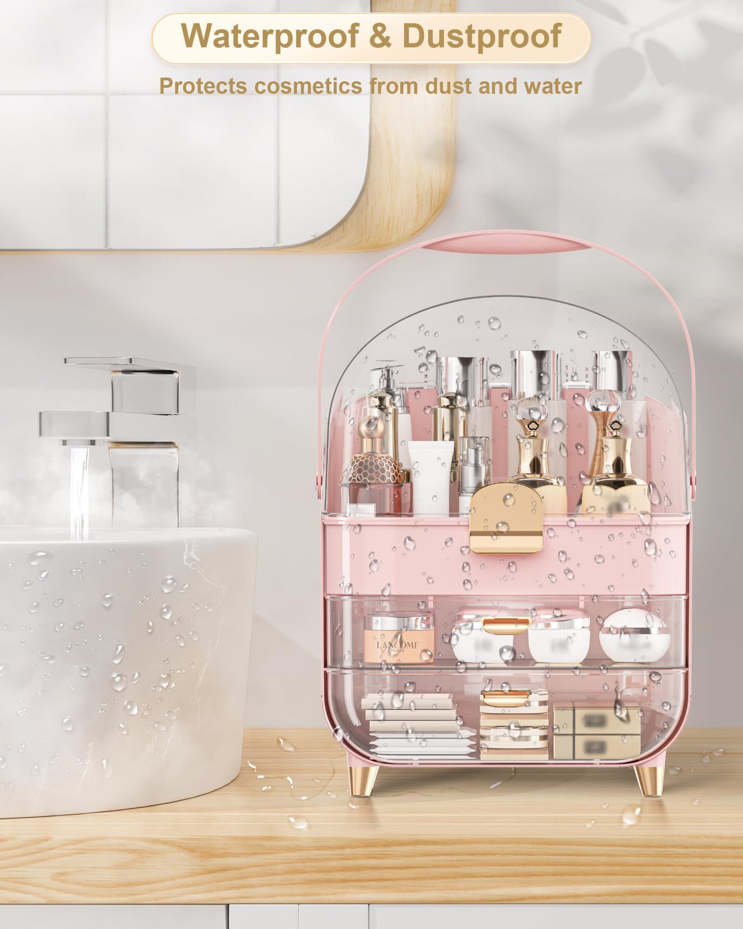 Makeup Organizer, Skincare Holder Bathroom Counter Organizer, Storage Box Cosmetic Display Cases, Teen Girl Gifts Trendy Stuff Make up Organizers for Vanity, Dresser, Countertop (Pink)