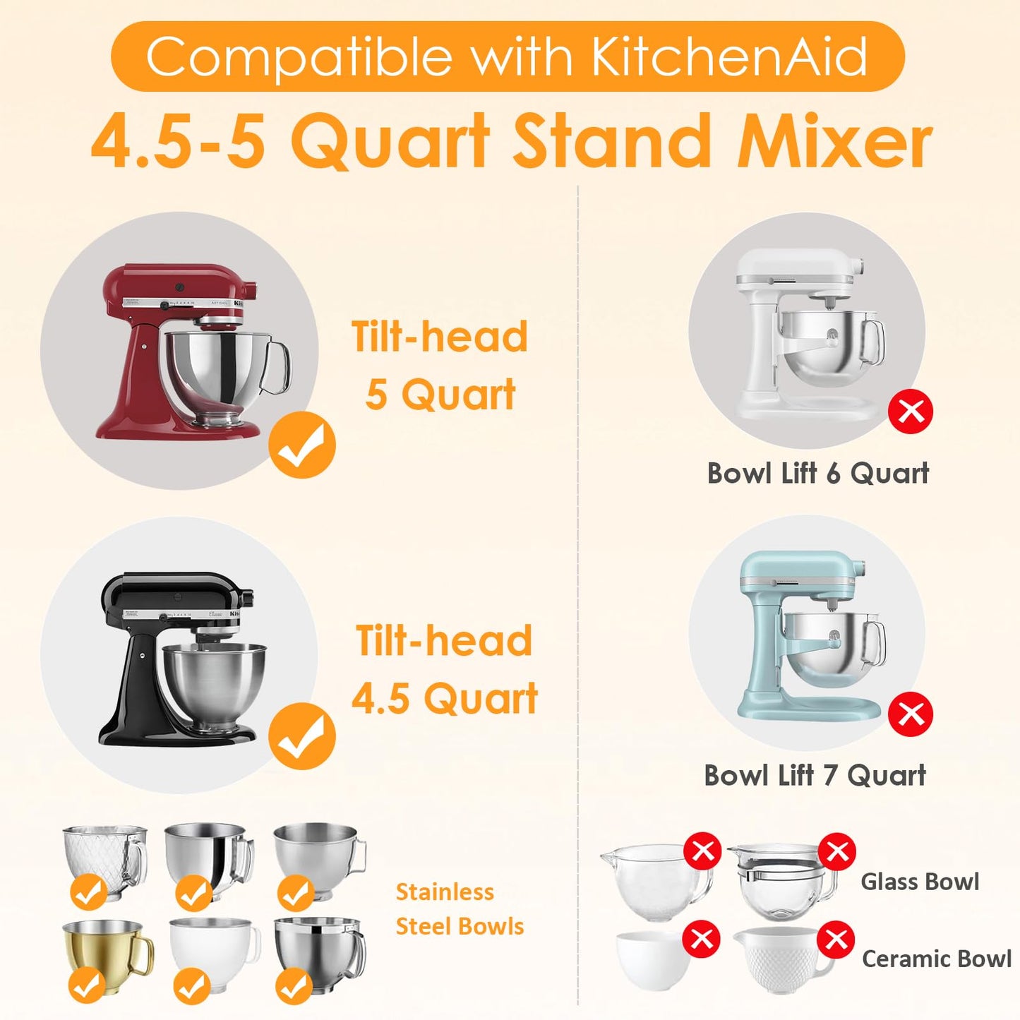 Ezato 4.5/5QT Silicone Bowl Liners for KitchenAid Tilt-Head Stand Mixer, 3 Liners with Lids, Dishwasher Safe, Odourless, Heat-Resistant Safe, Mixer Accessories and Attachments for KitchenAid
