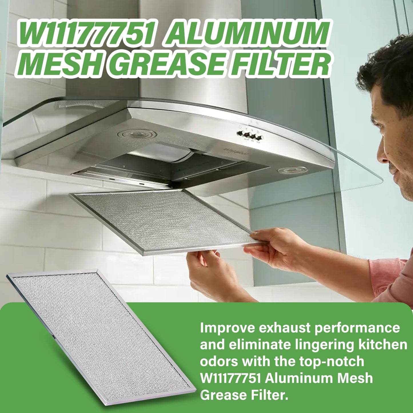 2PCS W11177751 Range Hood Grease Filter Compatible With Whirlpool, Replacement W10419114 W10834041 W11176974 4547137 AP6285612 PS12348521 EAP12348521