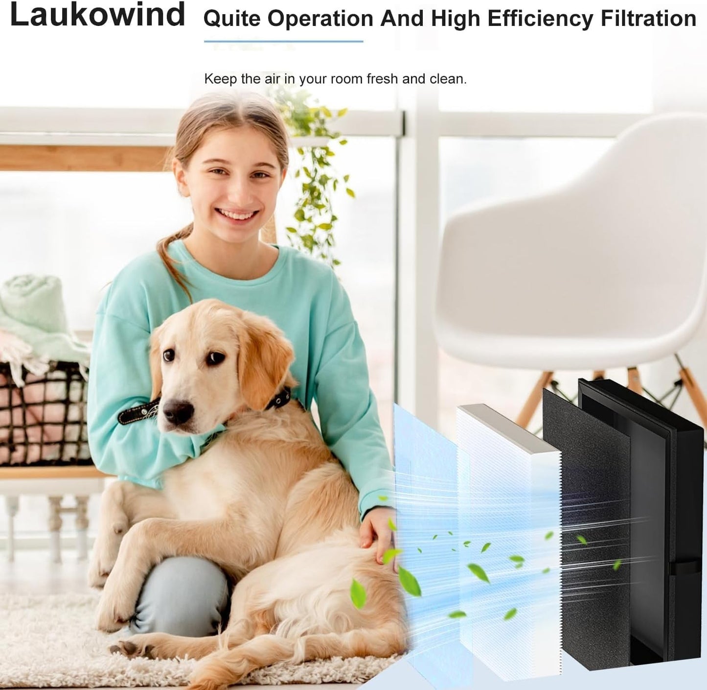 Laukowind MK04 Air Filter Replacement Compatible With Aroeve MK04 MG04-JH Air Filter Replacement For Pet Dander,4 Pack Replacement Filter For Bedroom And Office, Compared to Part #MK04LX