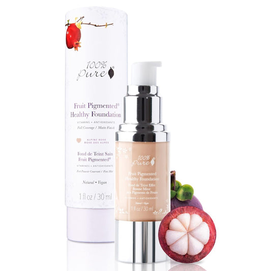 100% PURE Fruit Pigmented Healthy Foundation, Alpine Rose, Liquid Foundation Makeup, Anti-aging, Full Coverage, Matte Finish - 1 Fl Oz