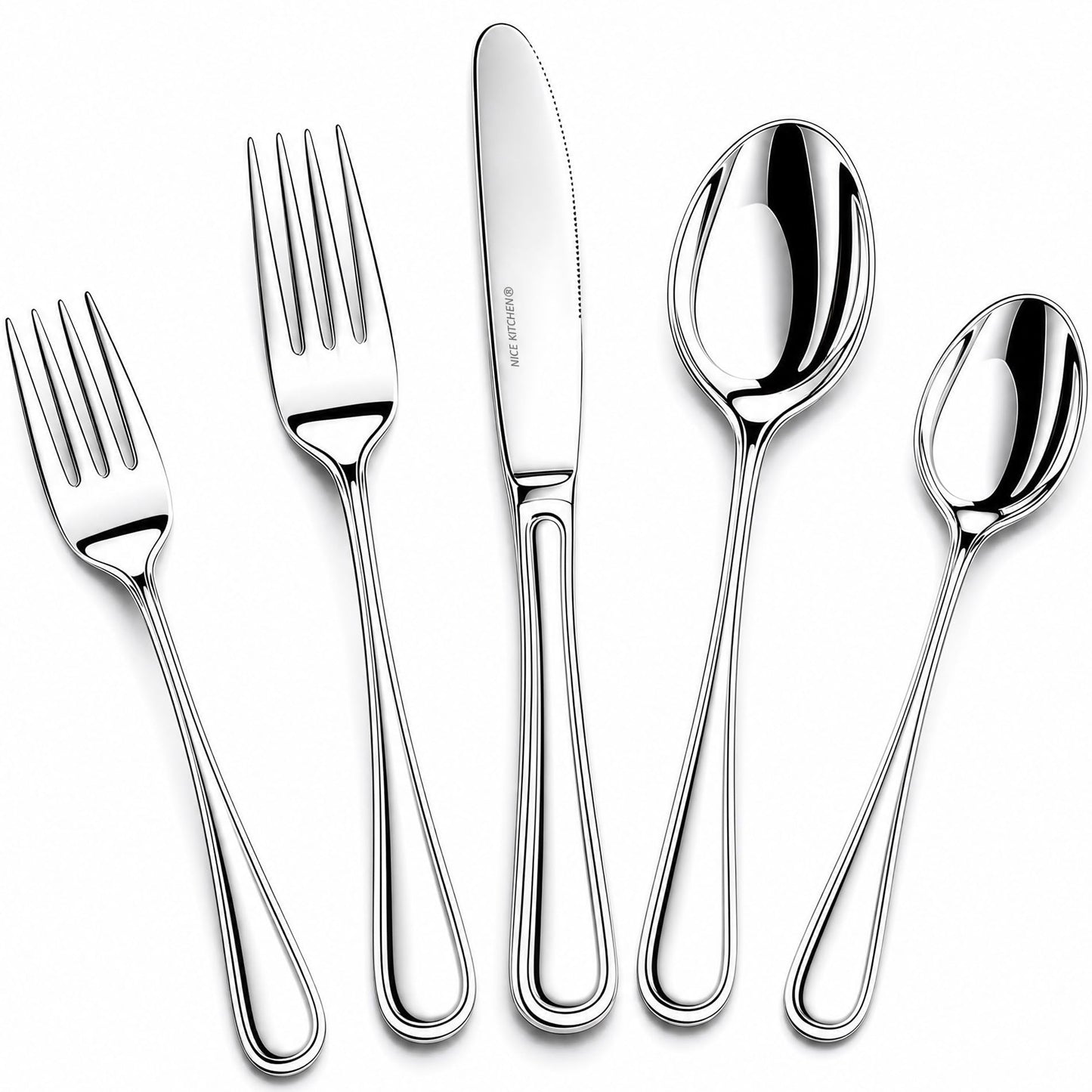 NICE KITCHEN Silverware Set for 8,40 Piece Heavy Duty Stainless Steel Flatware Set - Mirror Polished Cutlery Set,Dishwasher Safe Utensil Set with Knives Forks Spoons,Luster Series