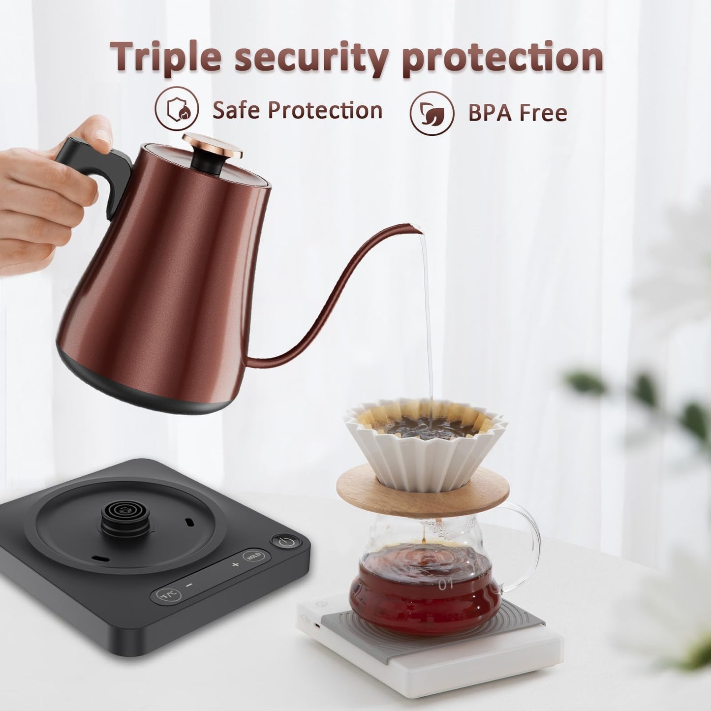 Gooseneck Electric Kettle with Temperature Control, 1.0L Pour Over Coffee Kettle, 1000W Fast Boil Tea Heater, Keep Warm Function, LED Display, 304 Stainless Steel, Vintage Copper, BPA-Free