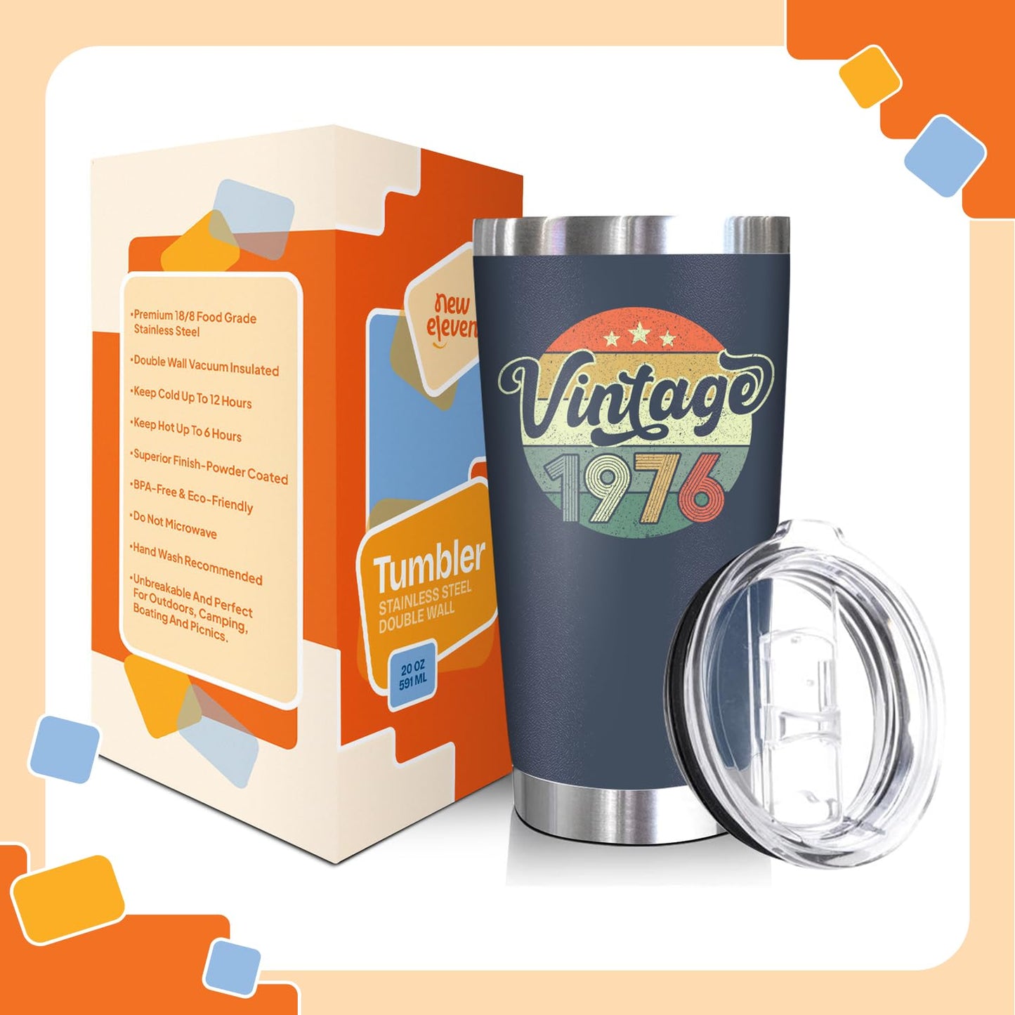 NewEleven 50th Birthday Gifts For Men Women - 50th Birthday Decorations For Him Her - Present For Men Women Turning 50 Year Old Gifts For Mom, Dad, Wife, Husband - 20 Oz Tumbler