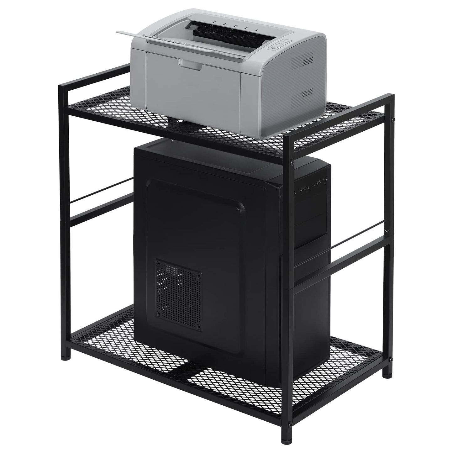 OYEAL Computer Tower Stand, PC Tower Stand Metal Rolling Cart Holds up to 40lbs, 2 Tier Mobile Printer Stand with Storage Under Desk for Home & Office, Black