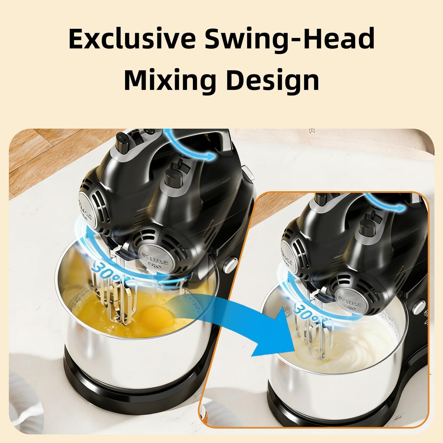Stand Mixer Electric Kitchen Mixer, 3.2 QT Auto-Rotating Bowl & Beater Tilt-Head 2-IN-1 Standing Hand Mixer, 250 Watt 5-Speed with Turbo Boost Household Mixer with Beaters & Dough Hooks for Baking