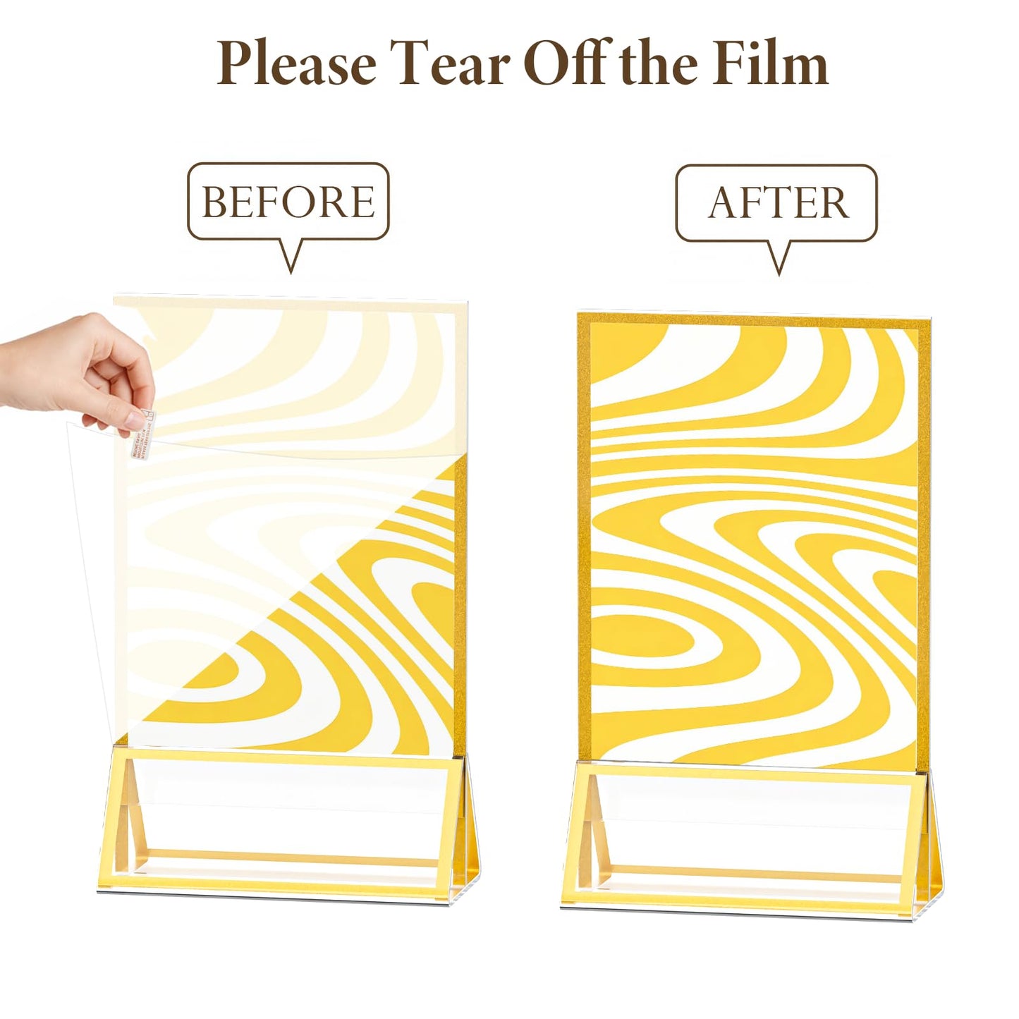 OUKMIC 5"x7" Acrylic Sign Holder with Gold Frame, Double Sided Vertical Display Stand, Clear Tabletop Sign Holders, Menu Flyer Picture Paper Table Numbers Stand for Wedding, Party, Restaurant-12 Pack